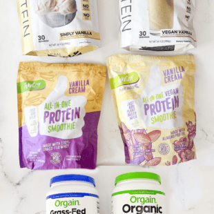 side by side packages of protein powder