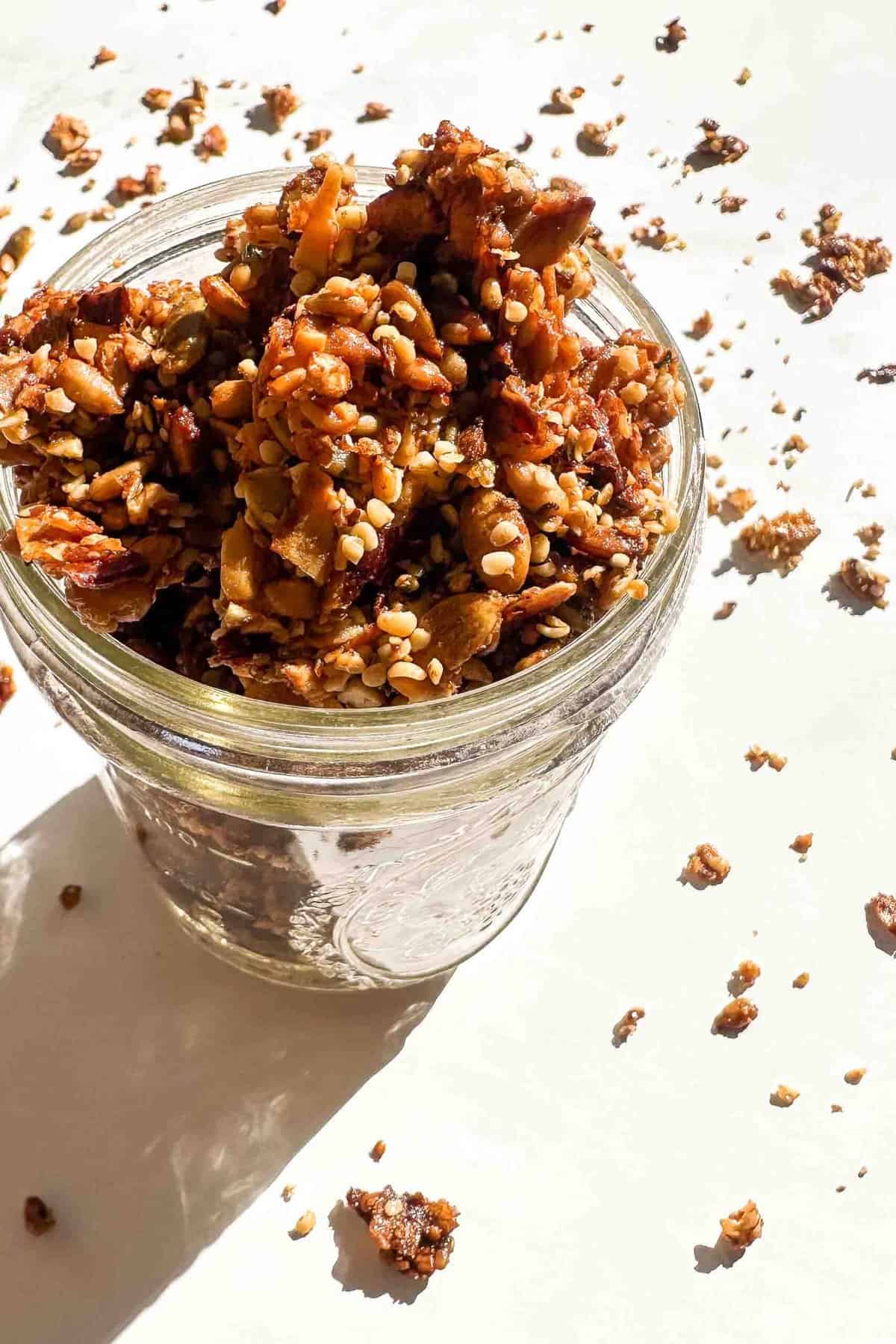a mason jar filled with grain free granola