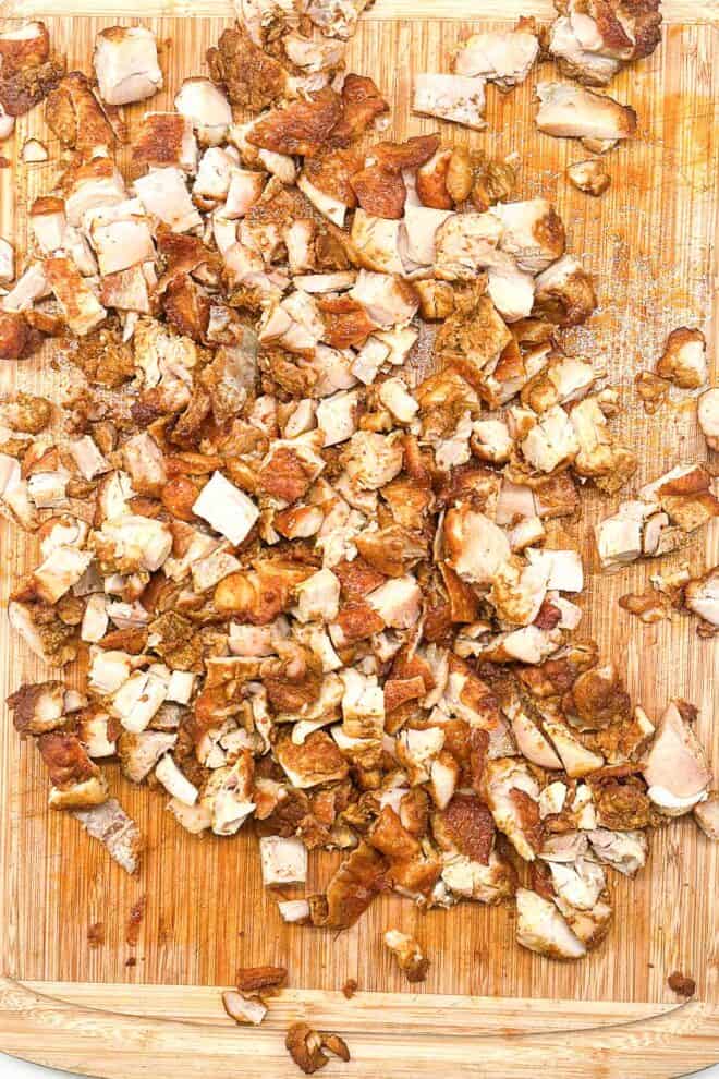 chicken chopped on a cutting board 