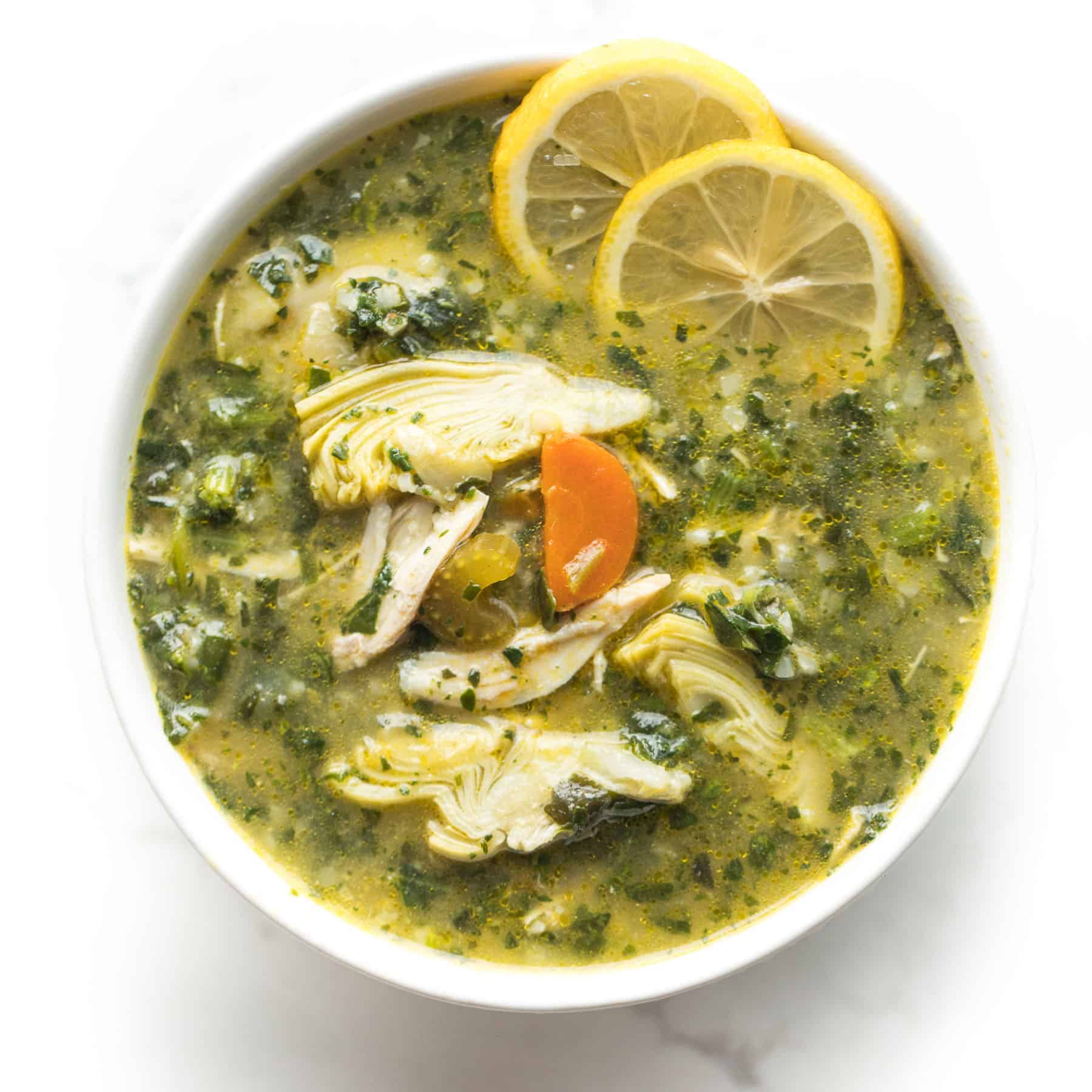 Whole30 + Keto Lemon Artichoke Chicken Soup - Tastes Lovely