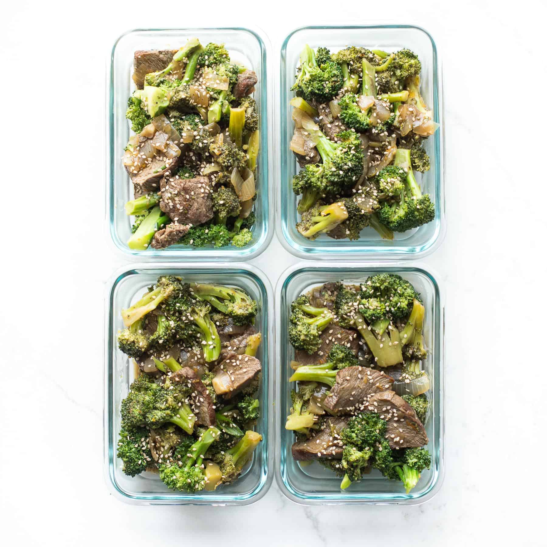 orange broccoli beef in meal prep containers