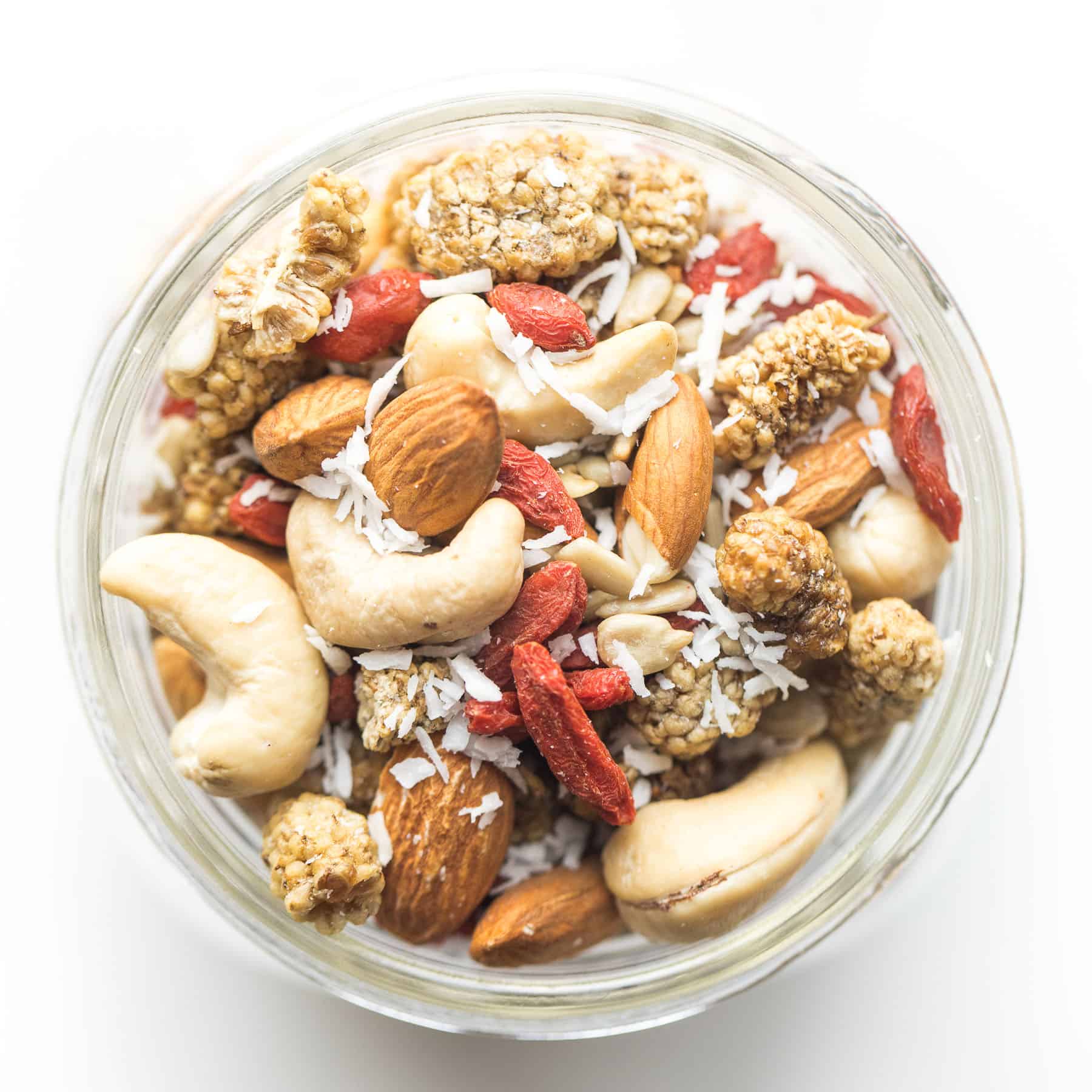 Nuts and berries in a mason jar.