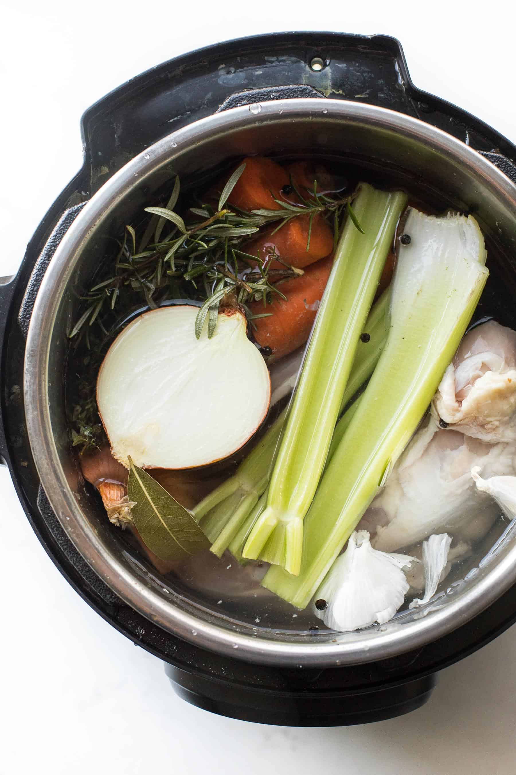 ingredients in an instant pot to make bone broth