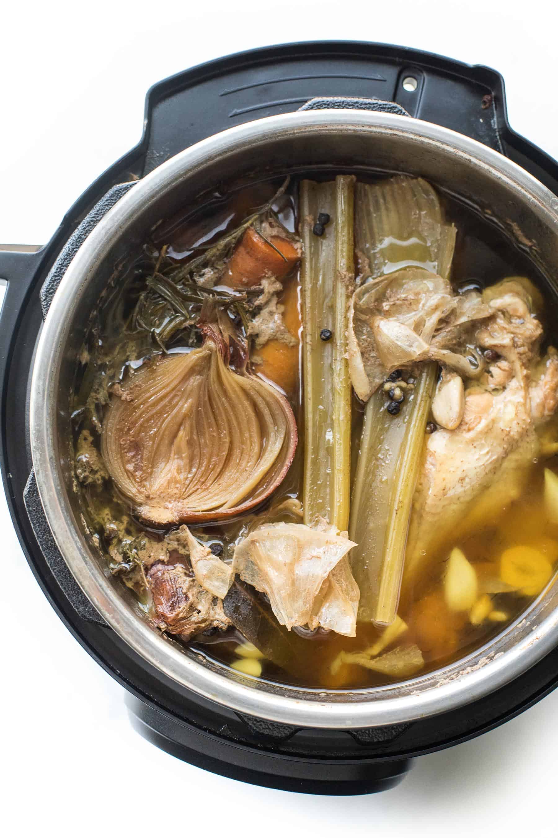 ingredients in an instant pot after making bone broth