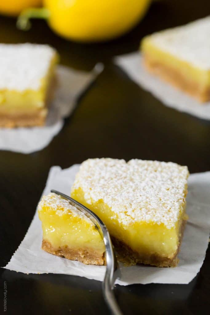 Coconut Oil Meyer Lemon Bars - a healthier dairy free lemon bar with a graham cracker crust