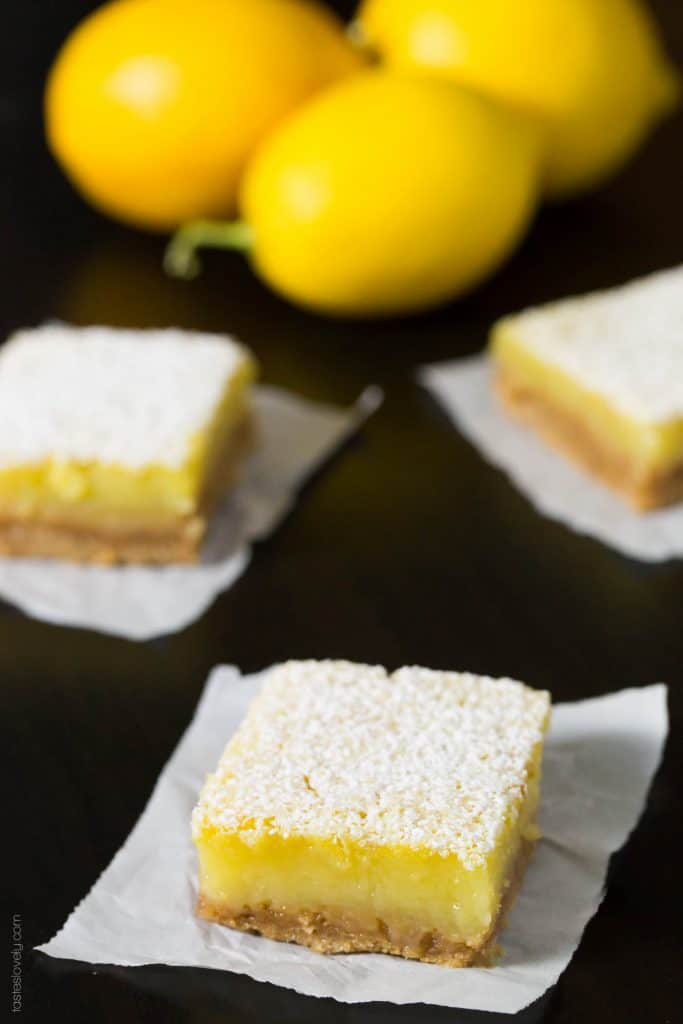 Coconut Oil Meyer Lemon Bars - a healthier dairy free lemon bar with a graham cracker crust