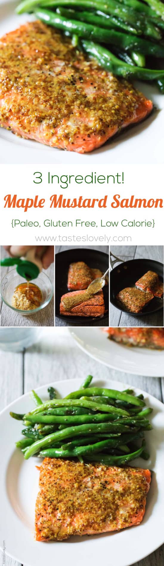 Healthy Maple Mustard Glazed Salmon recipe - just 3 ingredients and 20 minutes! (paleo, gluten free, dairy free, skinny, low calorie)