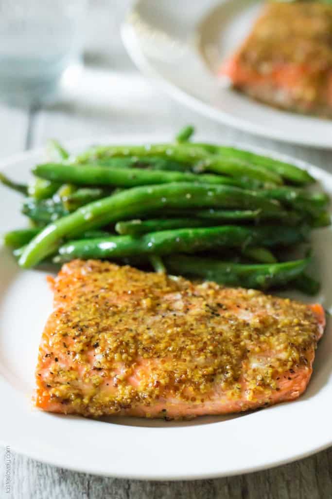 Healthy Maple Mustard Glazed Salmon recipe - just 3 ingredients and 20 minutes! (paleo, gluten free, dairy free, skinny, low calorie)