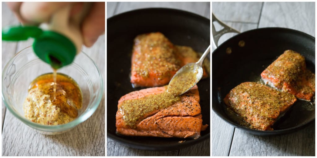 Healthy Maple Mustard Glazed Salmon recipe - just 3 ingredients and 20 minutes! (paleo, gluten free, dairy free, skinny, low calorie)