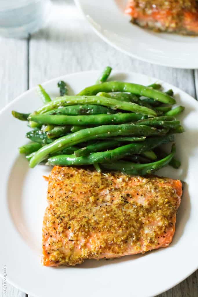 Healthy Maple Mustard Glazed Salmon recipe - just 3 ingredients and 20 minutes! (paleo, gluten free, dairy free, skinny, low calorie) -4