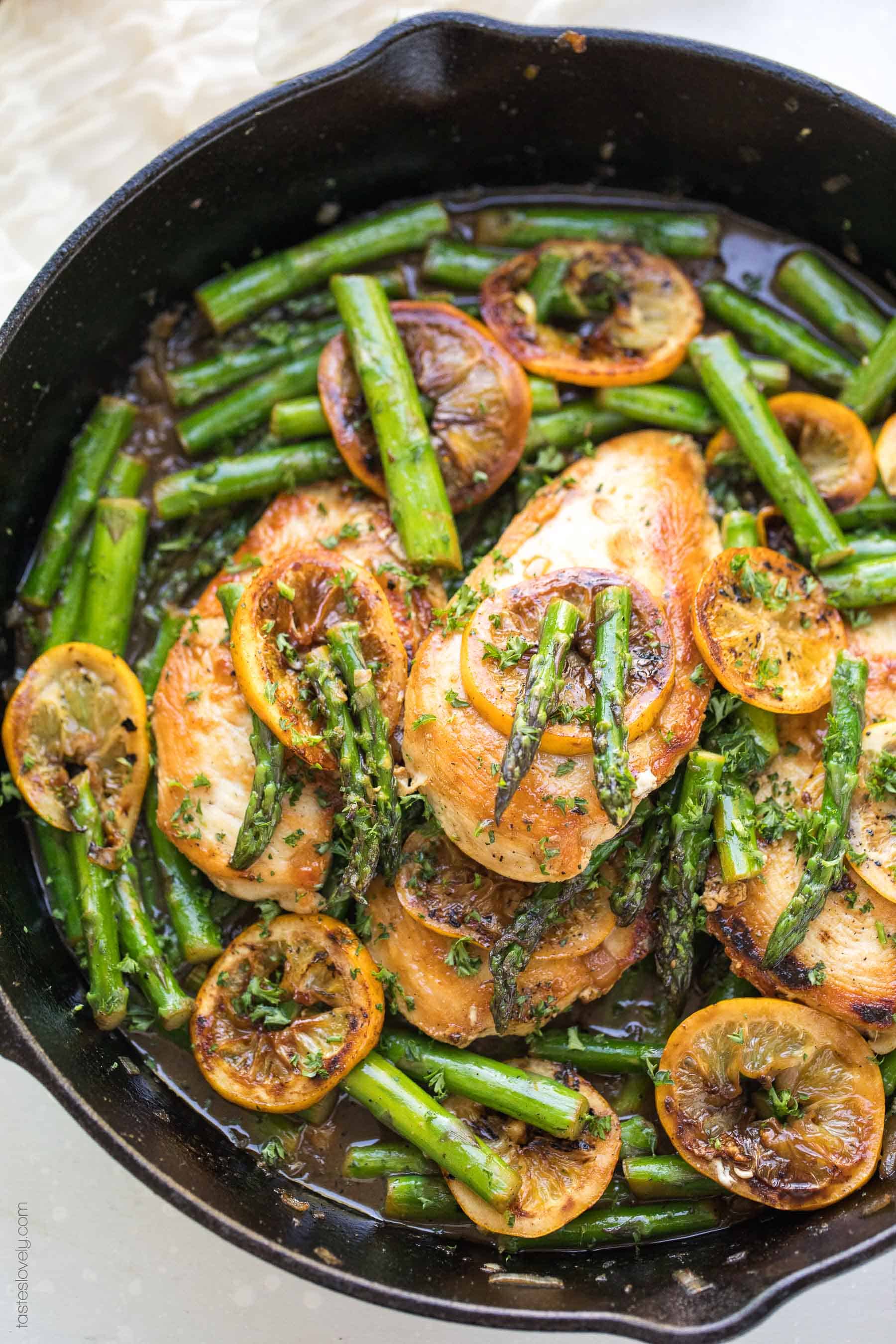 Paleo Lemon Honey Chicken & Asparagus Skillet Dinner Recipe (gluten free, grain free, dairy free, refined sugar free, clean eating)