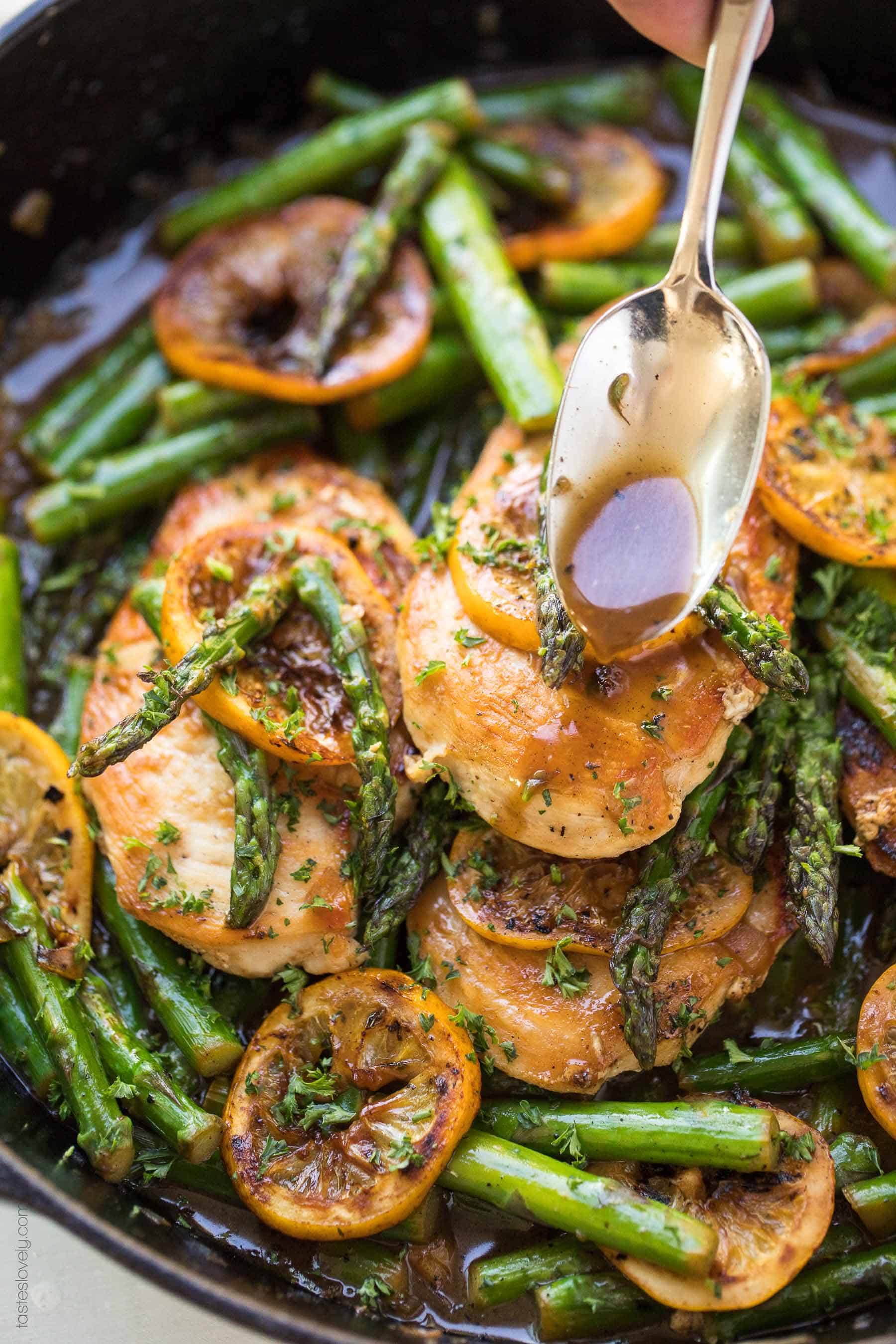 Paleo Lemon Honey Chicken & Asparagus Skillet Dinner Recipe (gluten free, grain free, dairy free, refined sugar free, clean eating)