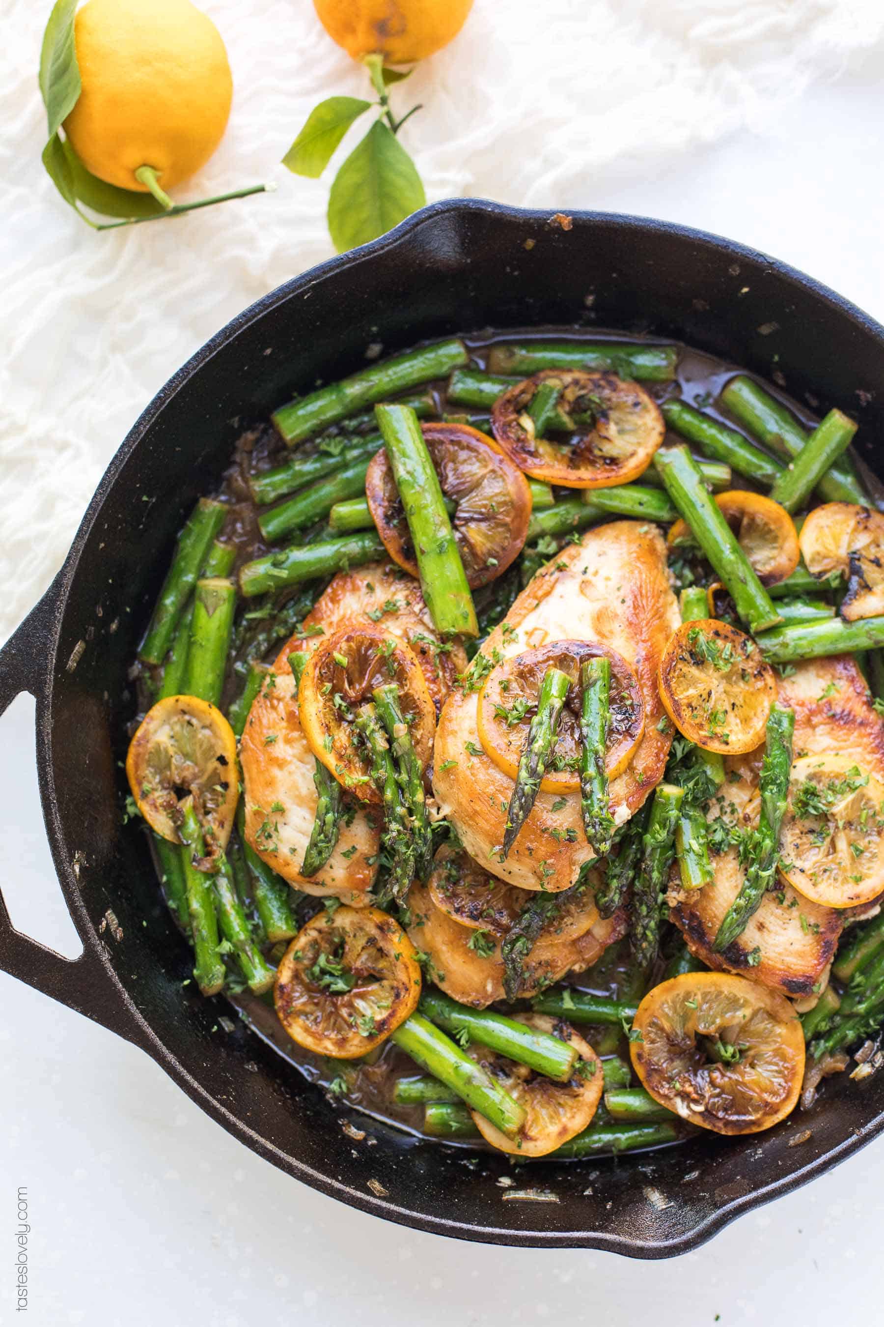 Paleo Lemon Honey Chicken & Asparagus Skillet Dinner Recipe (gluten free, grain free, dairy free, refined sugar free, clean eating)