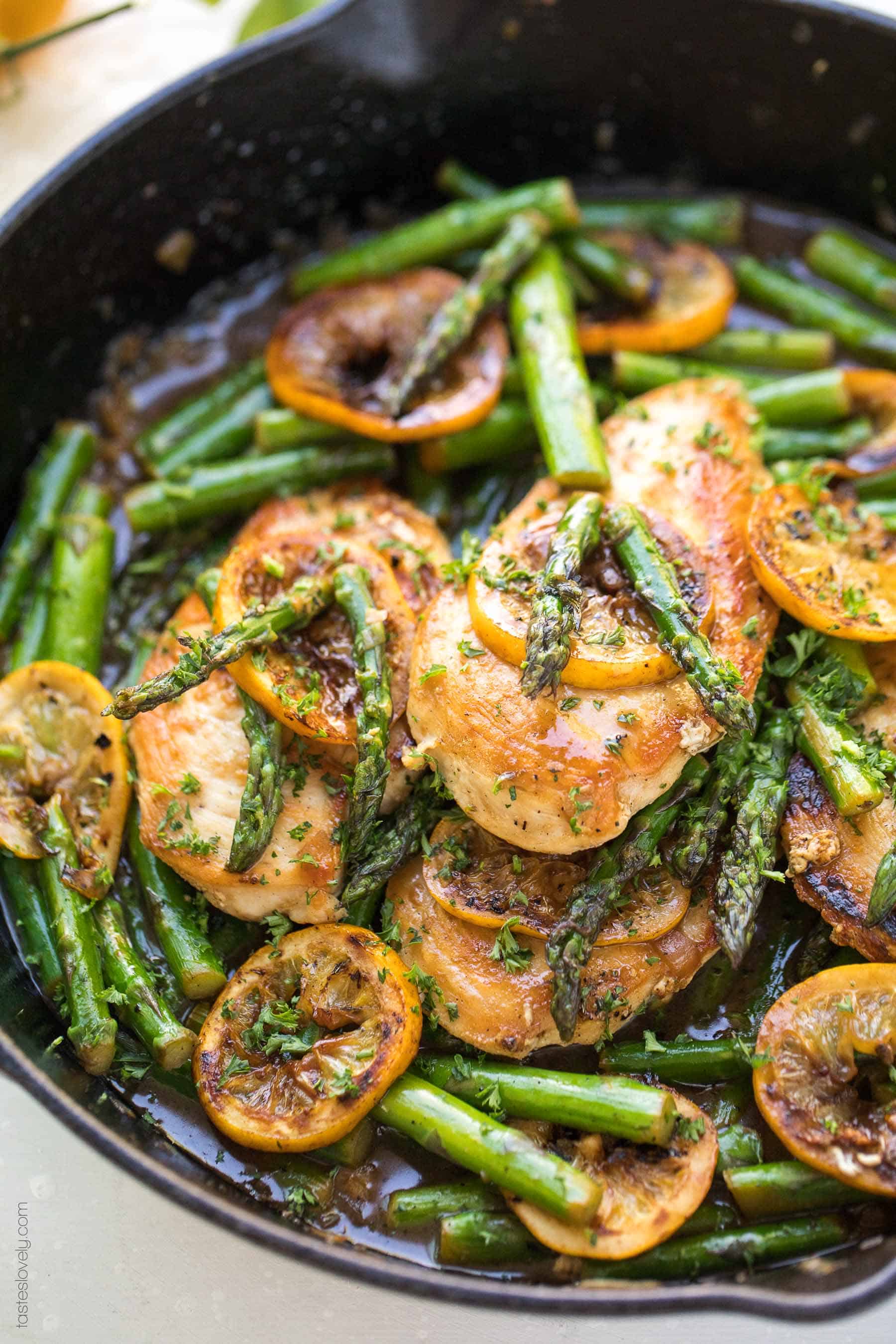 Paleo Lemon Honey Chicken & Asparagus Skillet Dinner Recipe (gluten free, grain free, dairy free, refined sugar free, clean eating)