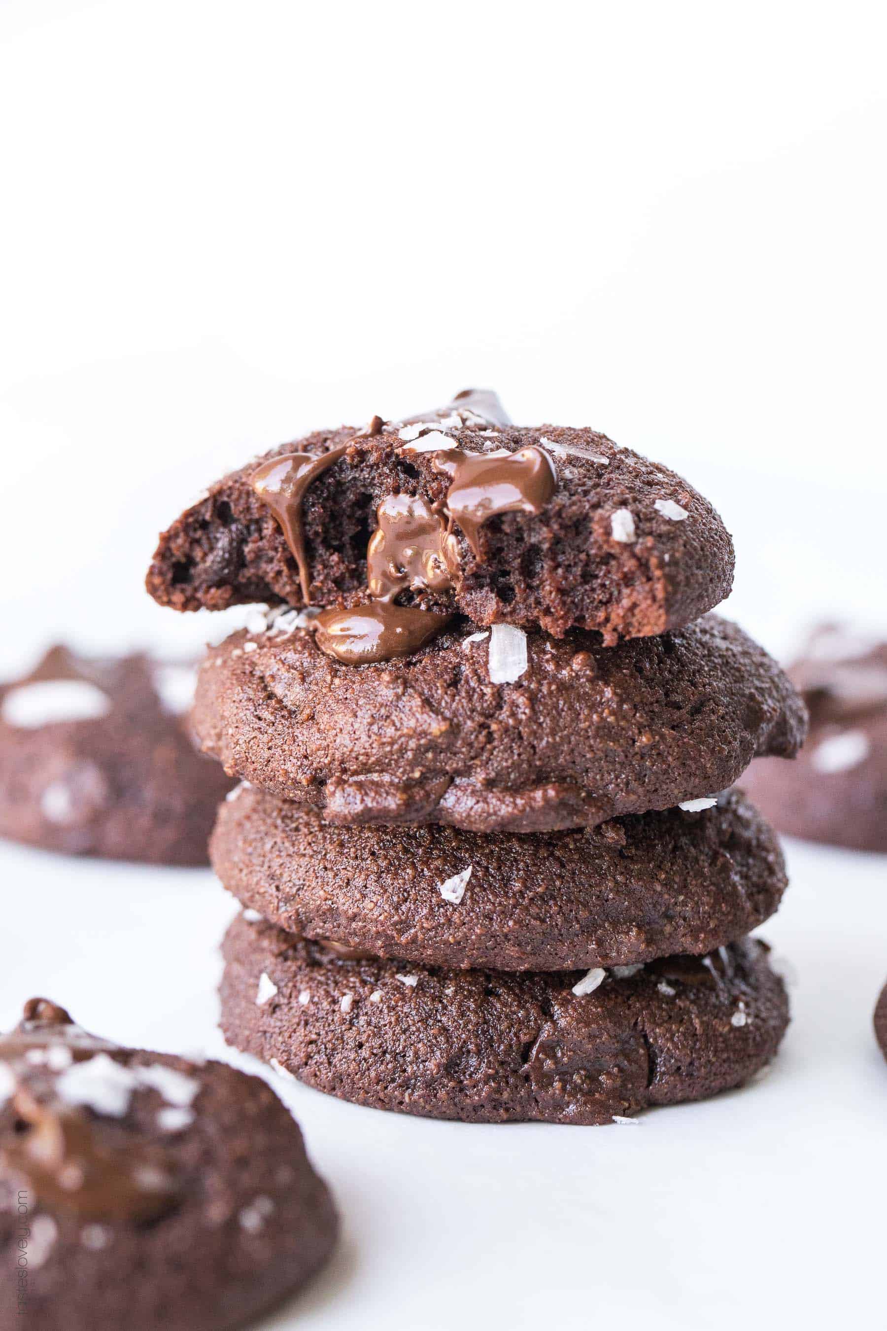 Paleo Salted Chocolate Brownie Cookies Recipe - made with almond flour and sweetened with coconut sugar! (gluten free, grain free, dairy free, refined sugar free, clean eating, keto)