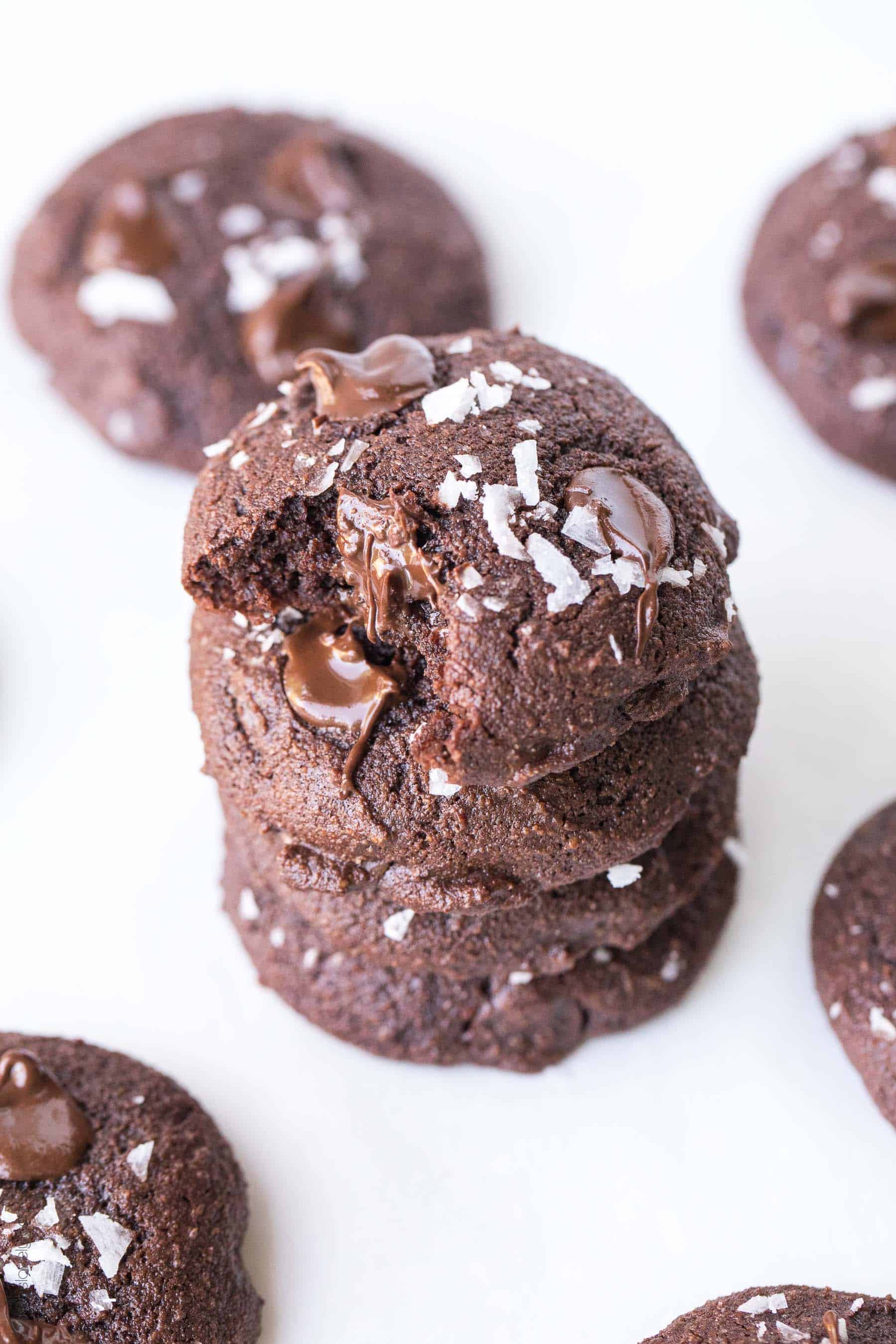 Paleo Salted Chocolate Brownie Cookies Recipe - made with almond flour and sweetened with coconut sugar! (gluten free, grain free, dairy free, refined sugar free, clean eating, keto