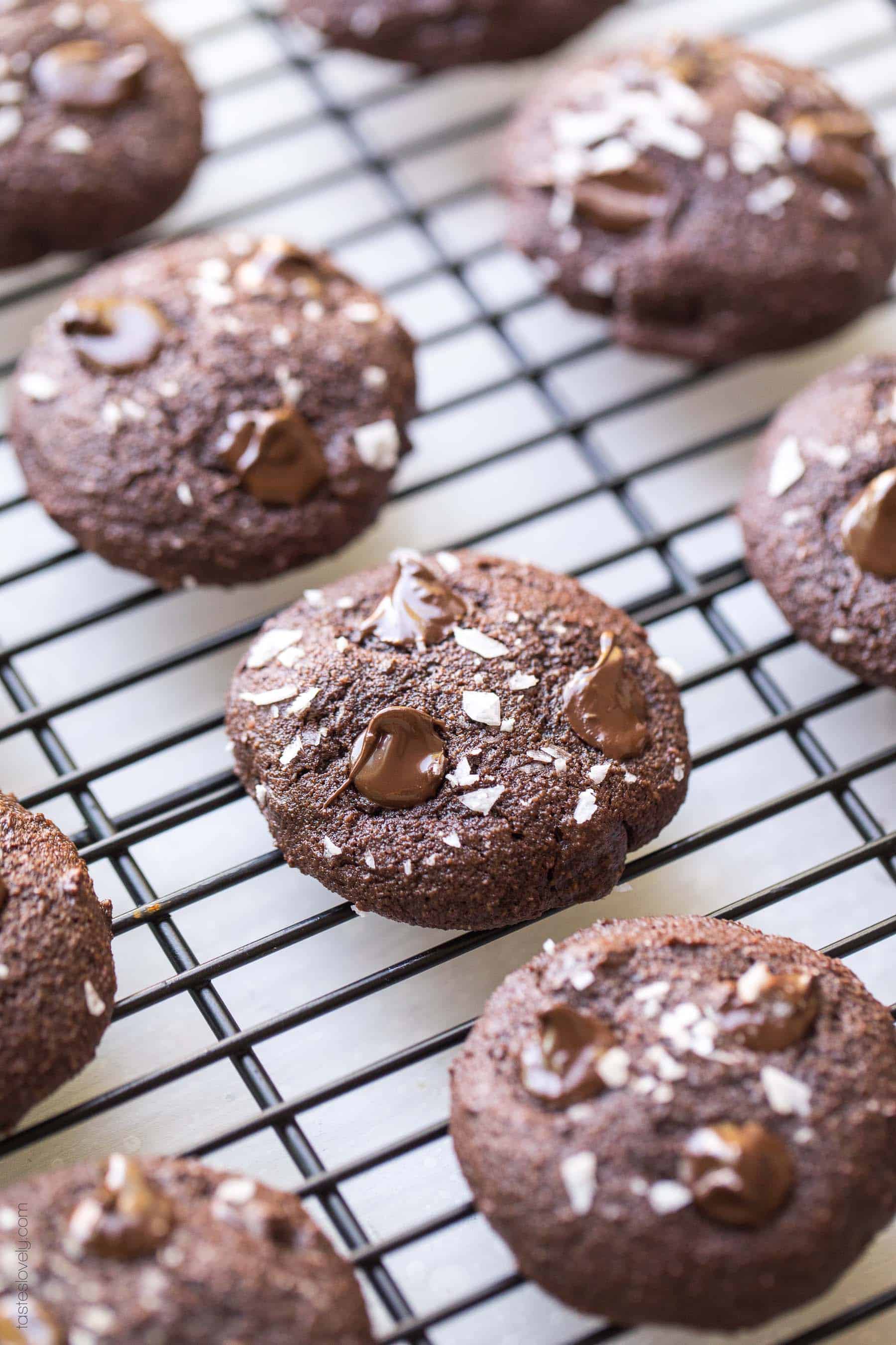 Paleo Salted Chocolate Brownie Cookies Recipe - made with almond flour and sweetened with coconut sugar! (gluten free, grain free, dairy free, refined sugar free, clean eating, keto