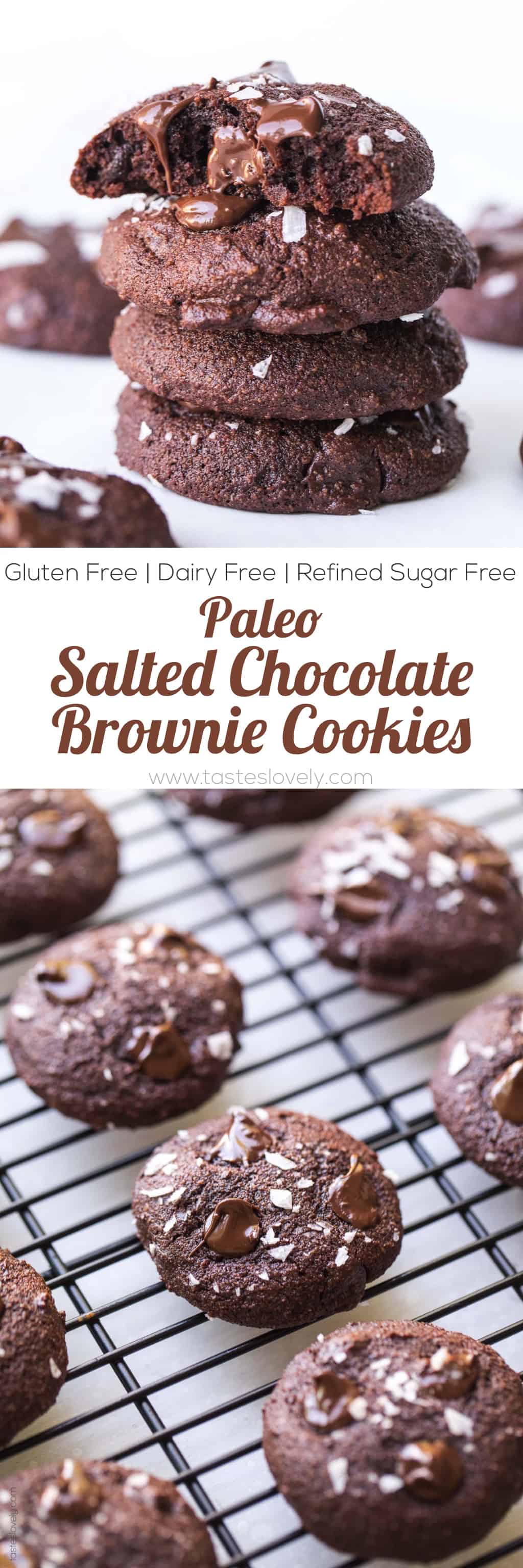 Paleo Salted Chocolate Brownie Cookies Recipe - made with almond flour and sweetened with coconut sugar! (gluten free, grain free, dairy free, refined sugar free, clean eating, keto