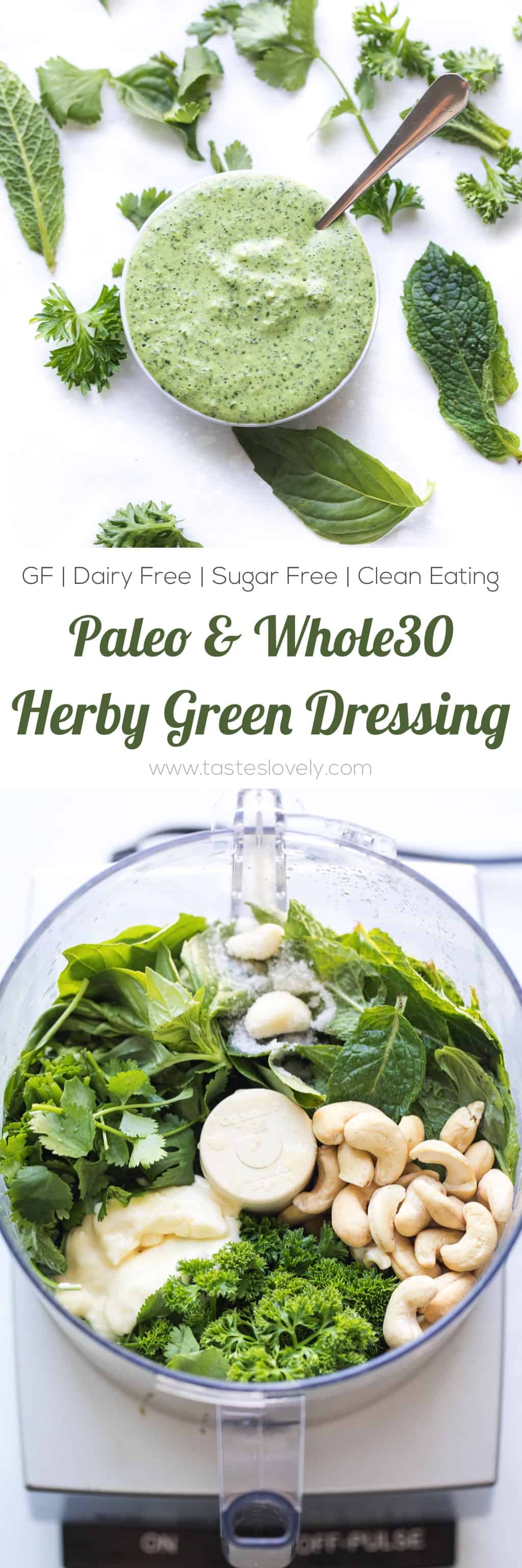 Paleo Herby Green Dressing - a light and refreshing dressing made with parsley, mint, basil and cilantro. Delicious on salads, meat and vegetables! Gluten free, dairy free, sugar free, clean eating.-1.CR2