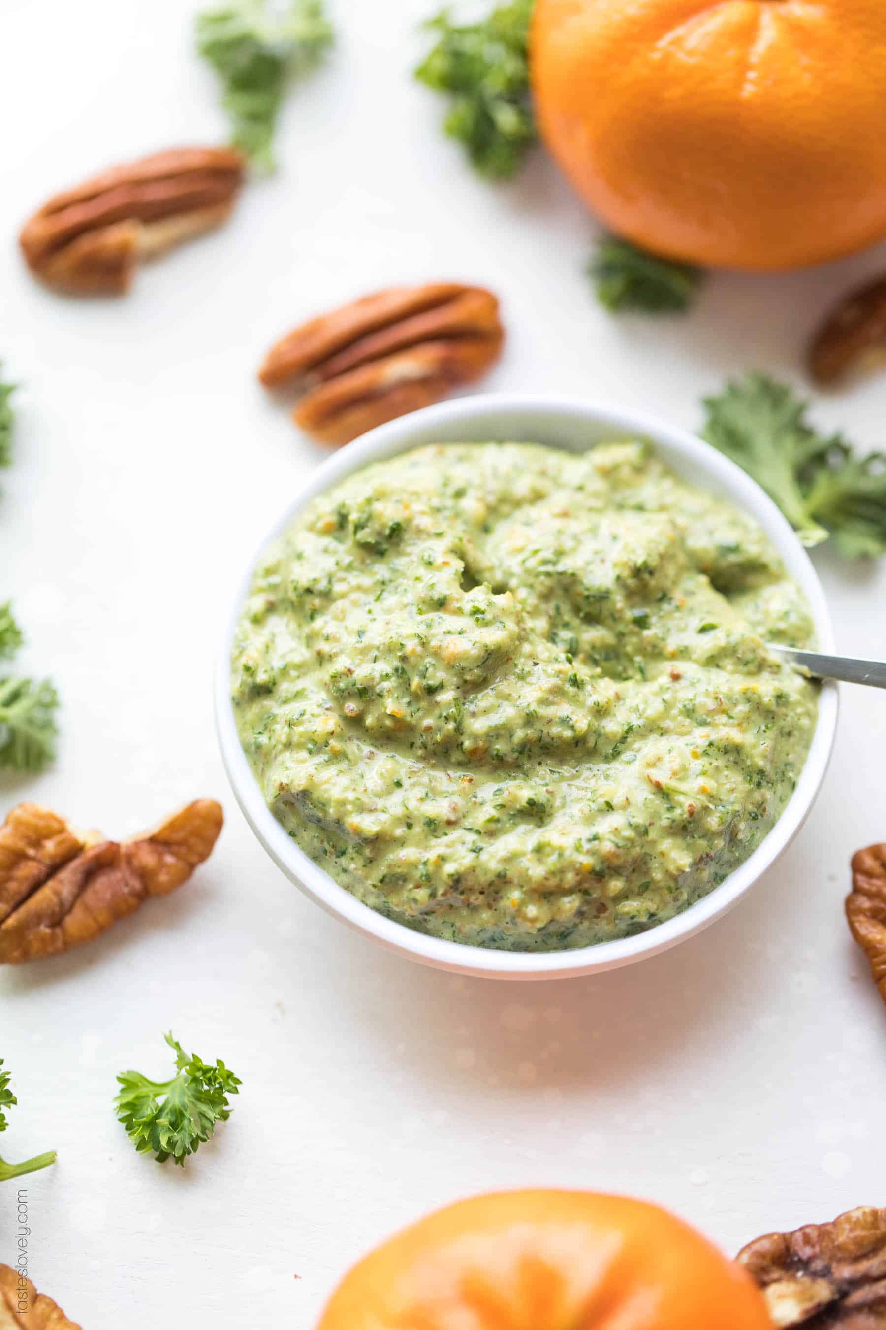 Paleo + Whole30 Orange Parsley Sauce - a citrusy and bright parsley sauce that is delicious on top of meat, fish and roasted vegetables. Gluten free, grain free, dairy free, sugar free, sugar free, clean eating, real food.