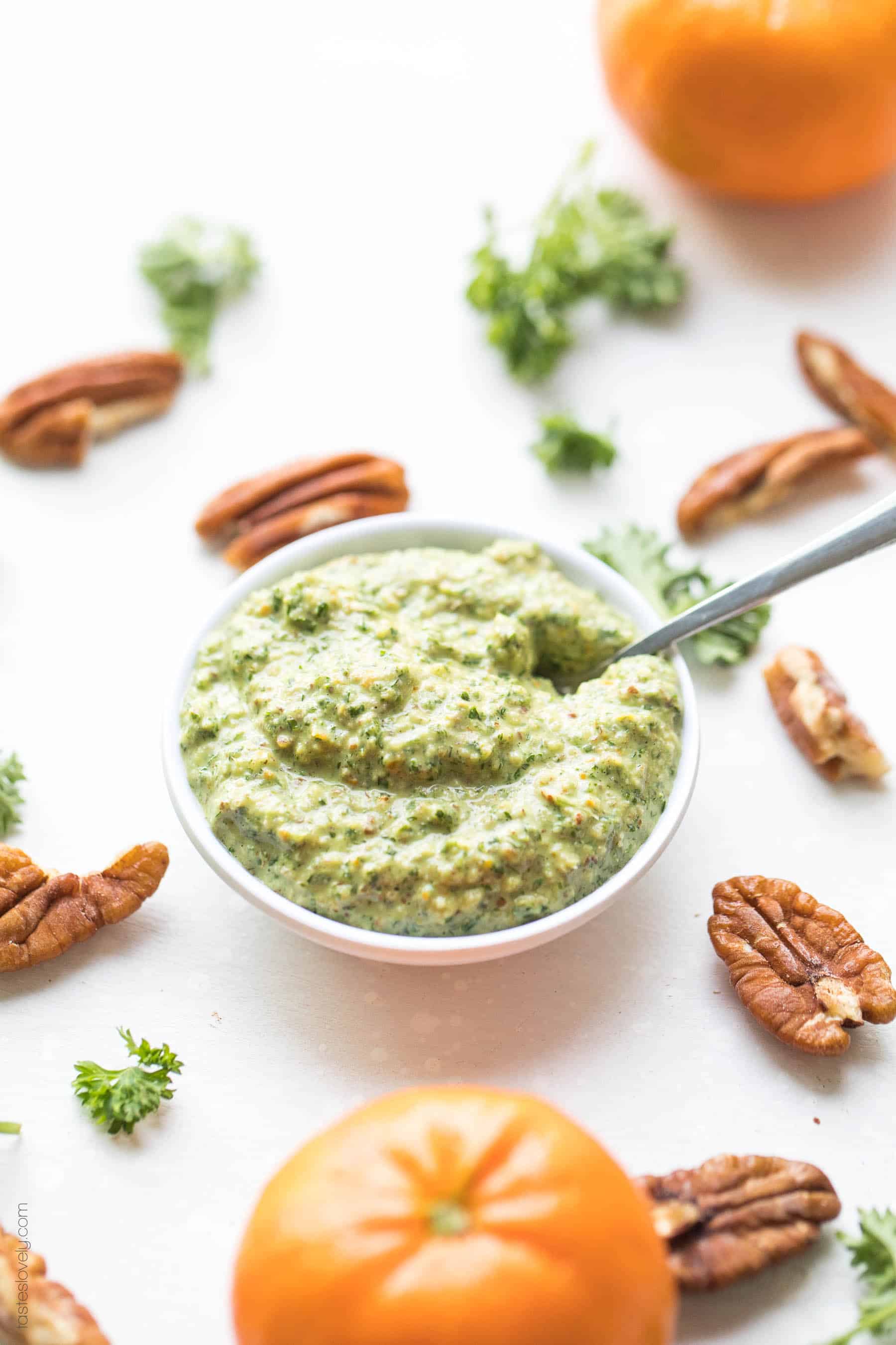 Paleo + Whole30 Orange Parsley Sauce - a citrusy and bright parsley sauce that is delicious on top of meat, fish and roasted vegetables. Gluten free, grain free, dairy free, sugar free, sugar free, clean eating, real food.