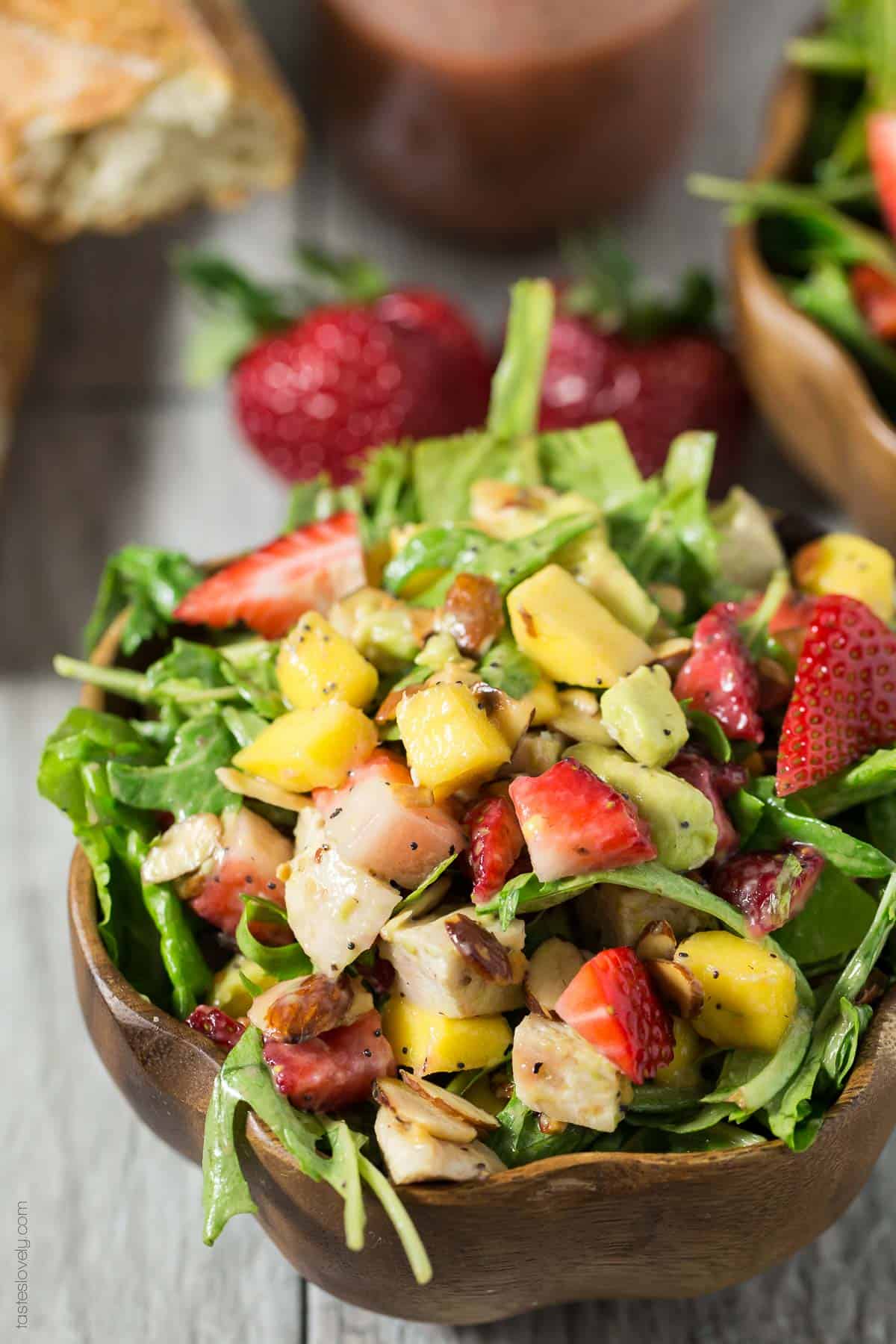 Paleo Strawberry Mango Salad with Chicken - a healthy and delicious paleo, gluten free and dairy free salad for lunch or dinner!