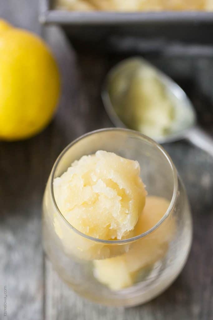 Paleo Lemon Sorbet - a sweet and tart dessert that is just 3 ingredients! Can be made with or without an ice cream maker (paleo, vegan, gluten free, dairy free, refined sugar free)