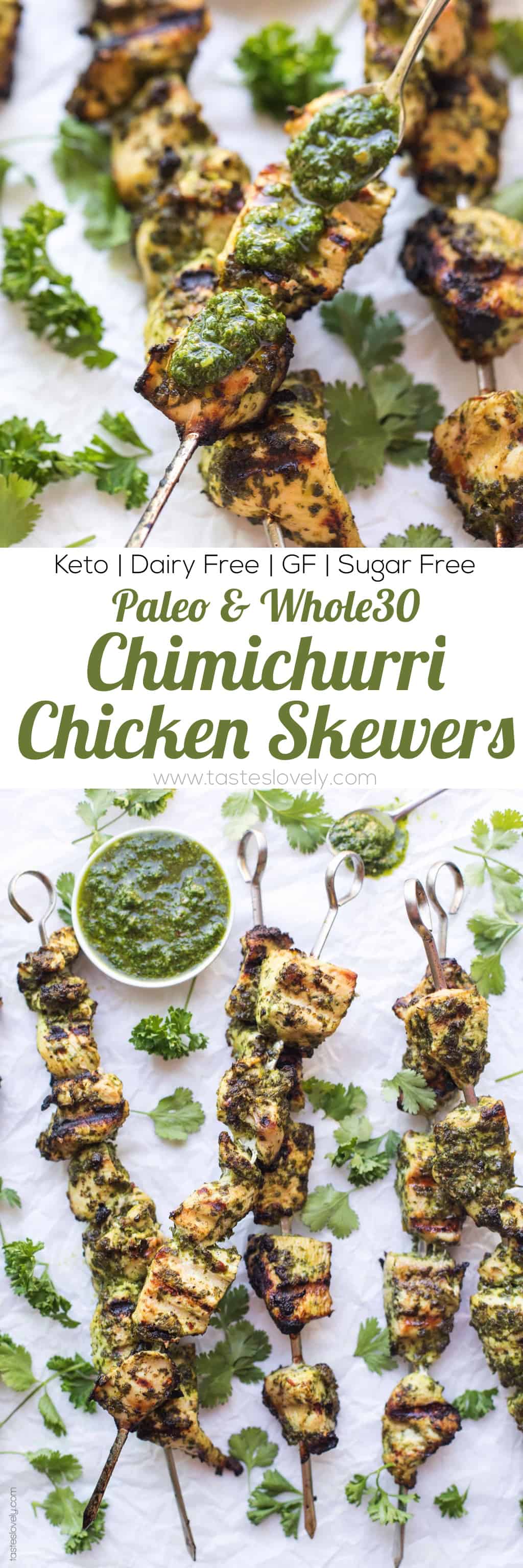 Paleo + Whole30 Chimichurri Chicken Skewers - a delicious and healthy 30 minute chicken kebab recipe! #paleo #whole30 #glutenfree #grainfree #keto #dairyfree #sugarfree #cleaneating #realfood