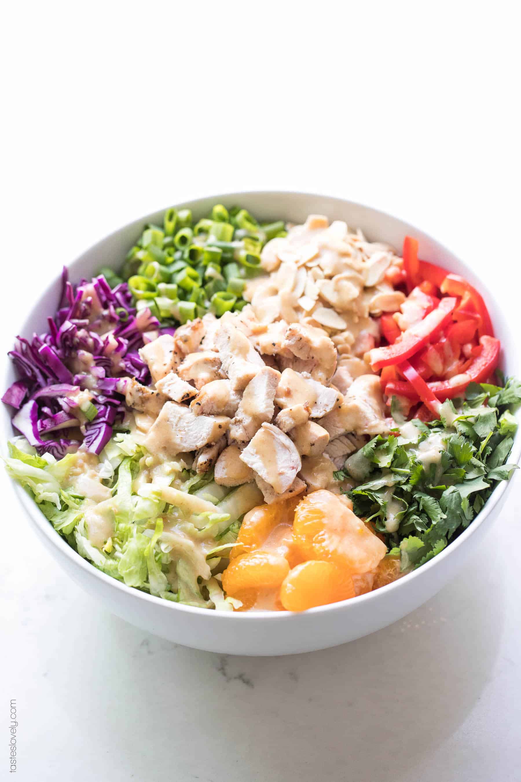 Paleo + Whole30 Chinese Chicken Salad Recipe with a homemade salad dressing. Delicious and healthy 30 minute asian chicken salad recipe! #paleo #whole30 #keto #glutenfree #grainfree #dairyfree #sugarfree #lowcarb #cleaneating #realfood