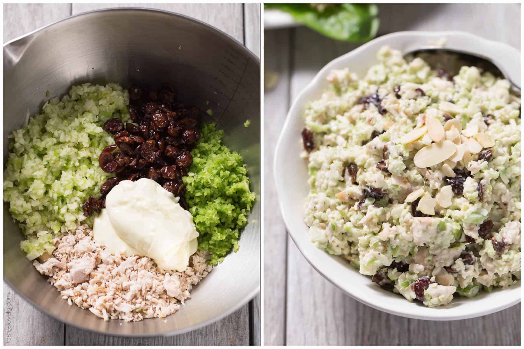 Green Apple & Cranberry Chicken Salad - a healthy make ahead lunch! Whole30, paleo, gluten free, dairy free, sugar free.