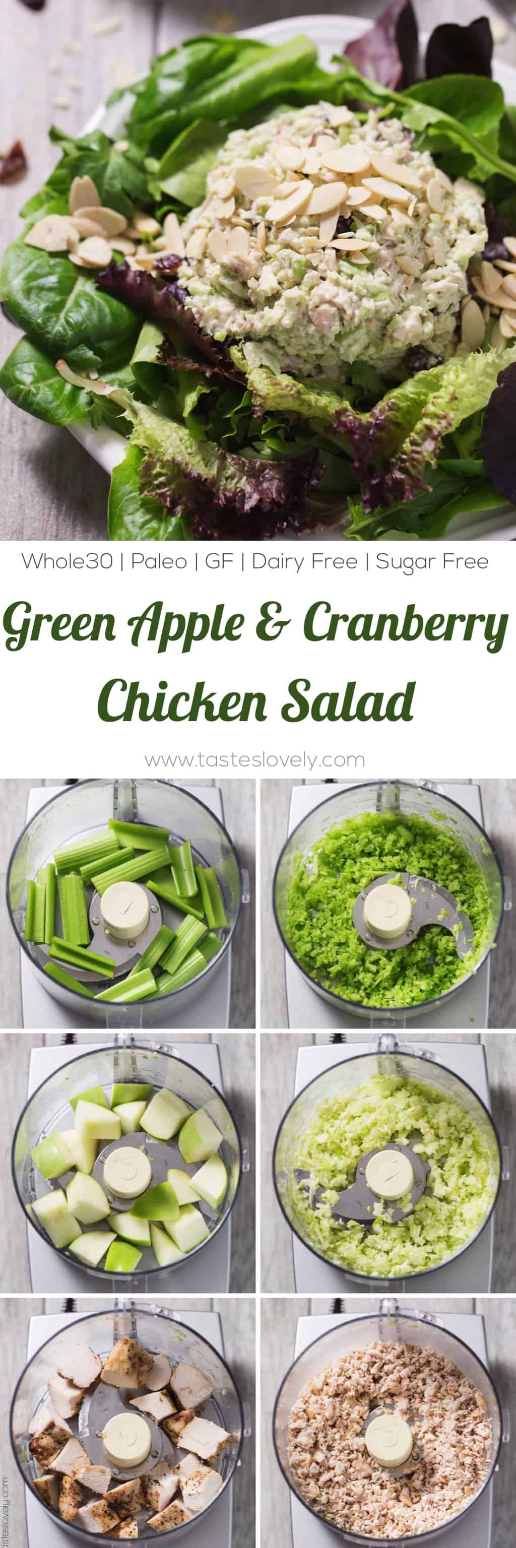 Green Apple & Cranberry Chicken Salad - a healthy make ahead lunch! Whole30, paleo, gluten free, dairy free, sugar free.