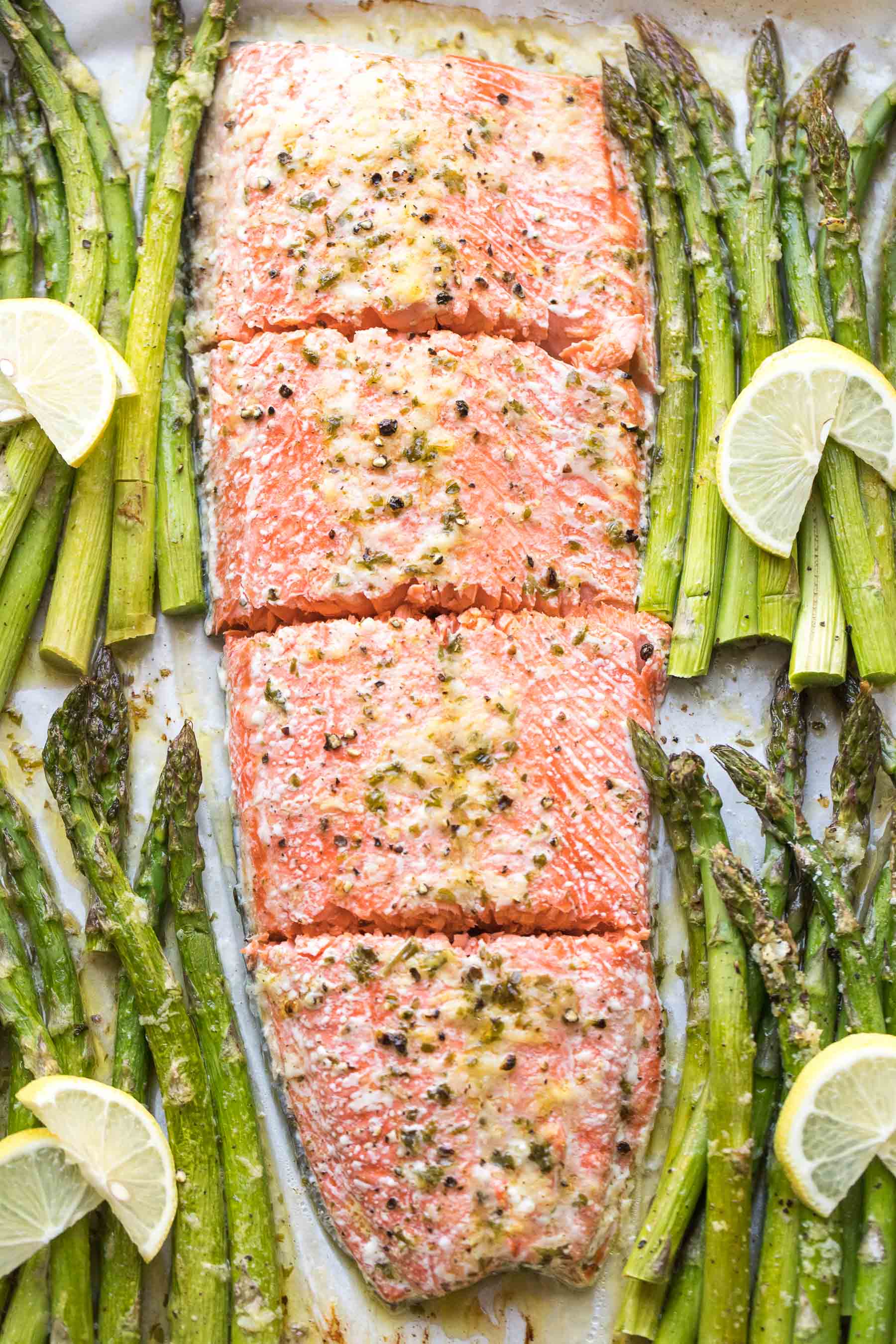 sheet pan salmon + asparagus dinner