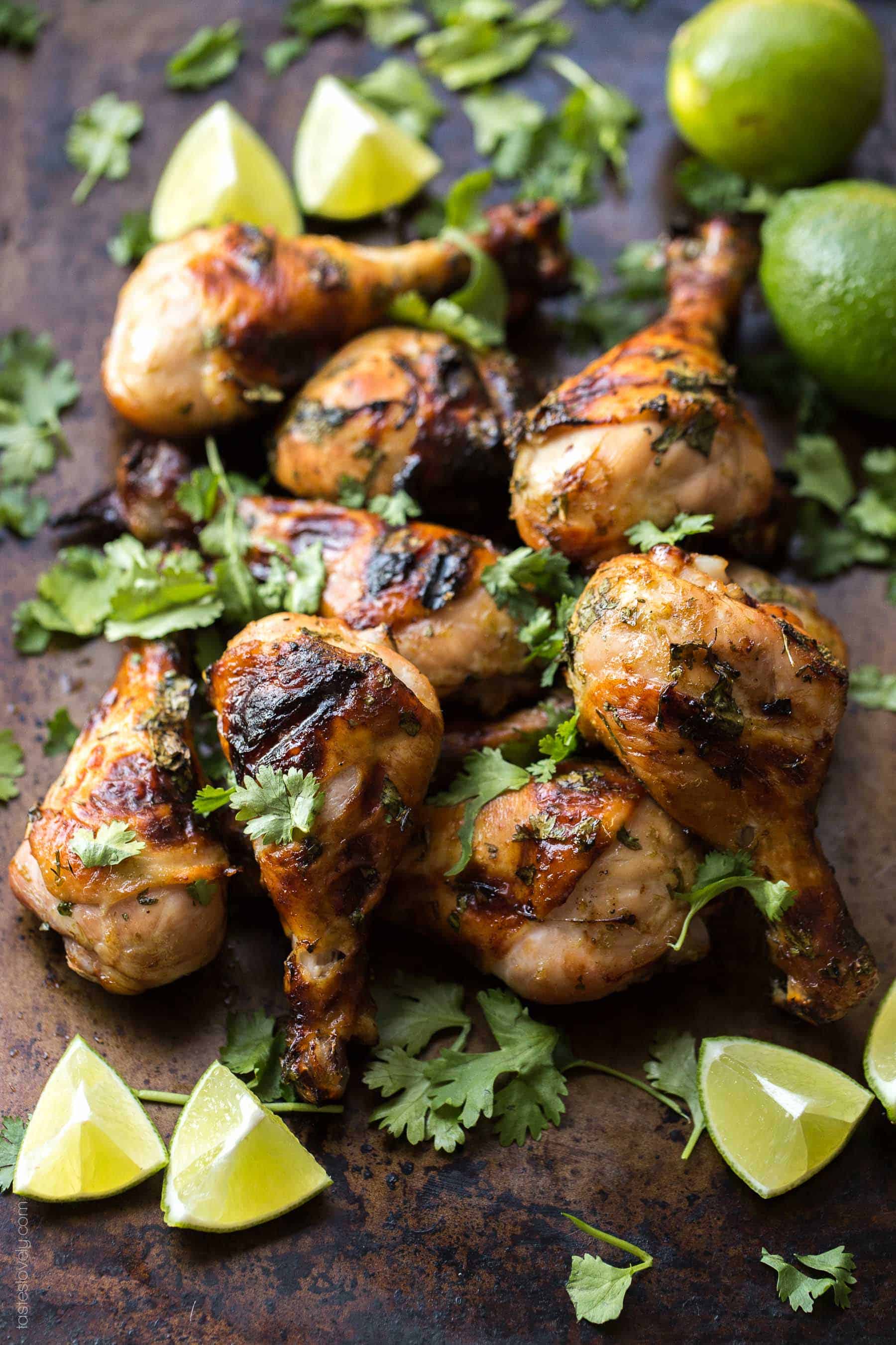 Paleo Cilantro Honey Lime Chicken Drumsticks - a delicious and healthy grilled dinner recipe! Paleo, gluten free, grain free, dairy free, refined sugar free.
