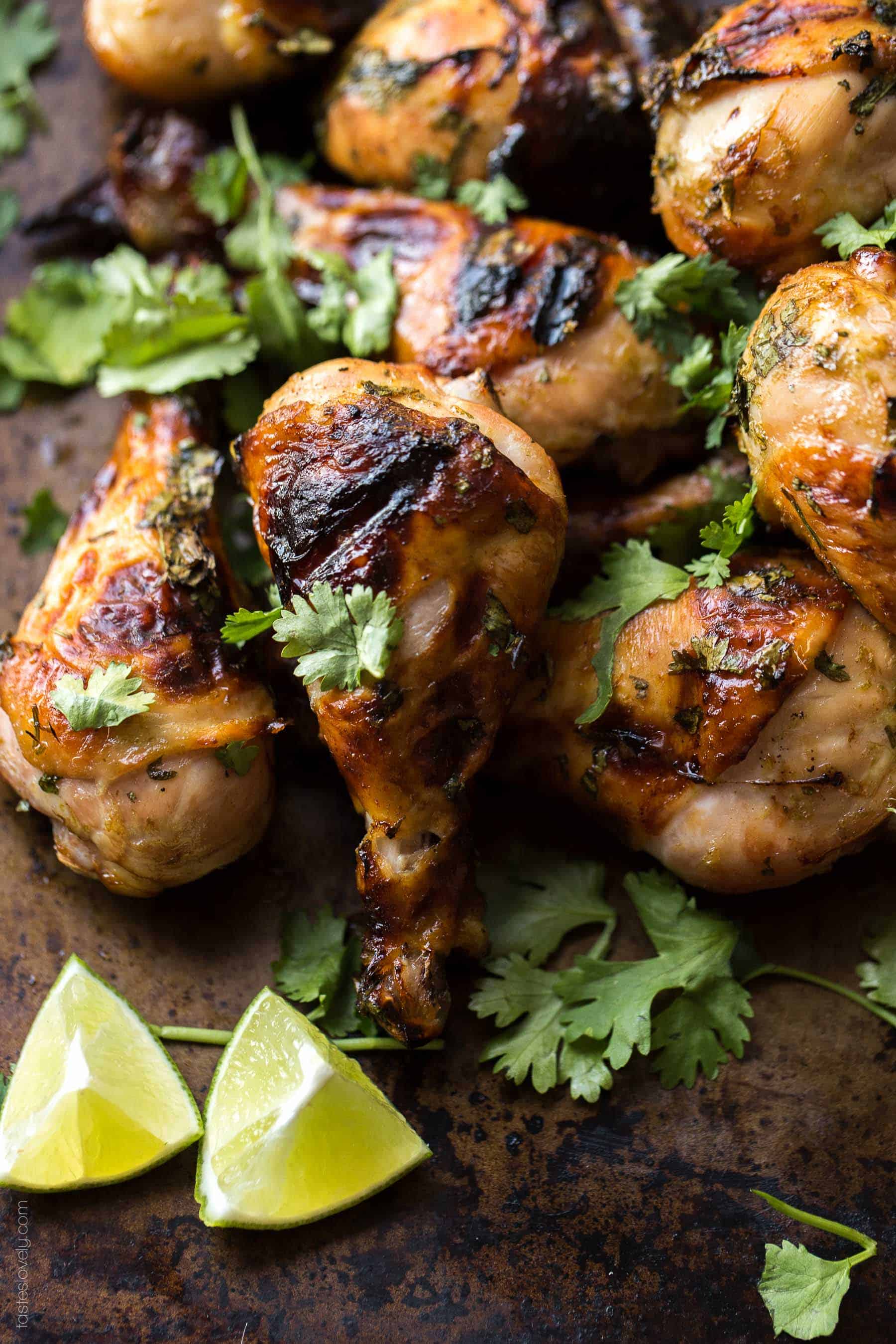 Paleo Cilantro Honey Lime Chicken Drumsticks - a delicious and healthy grilled dinner recipe! Paleo, gluten free, grain free, dairy free, refined sugar free.