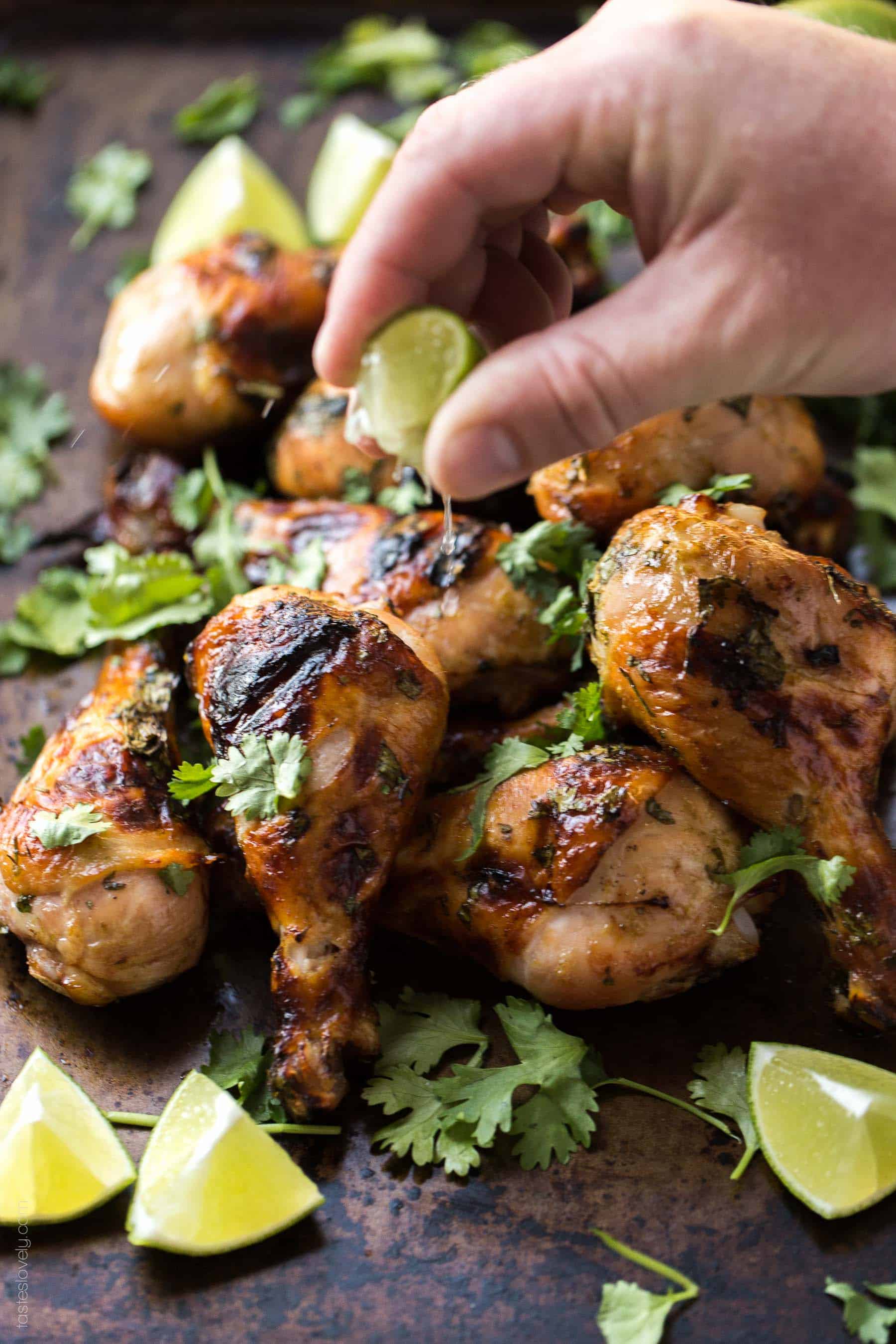 Paleo Cilantro Honey Lime Chicken Drumsticks - a delicious and healthy grilled dinner recipe! Paleo, gluten free, grain free, dairy free, refined sugar free.