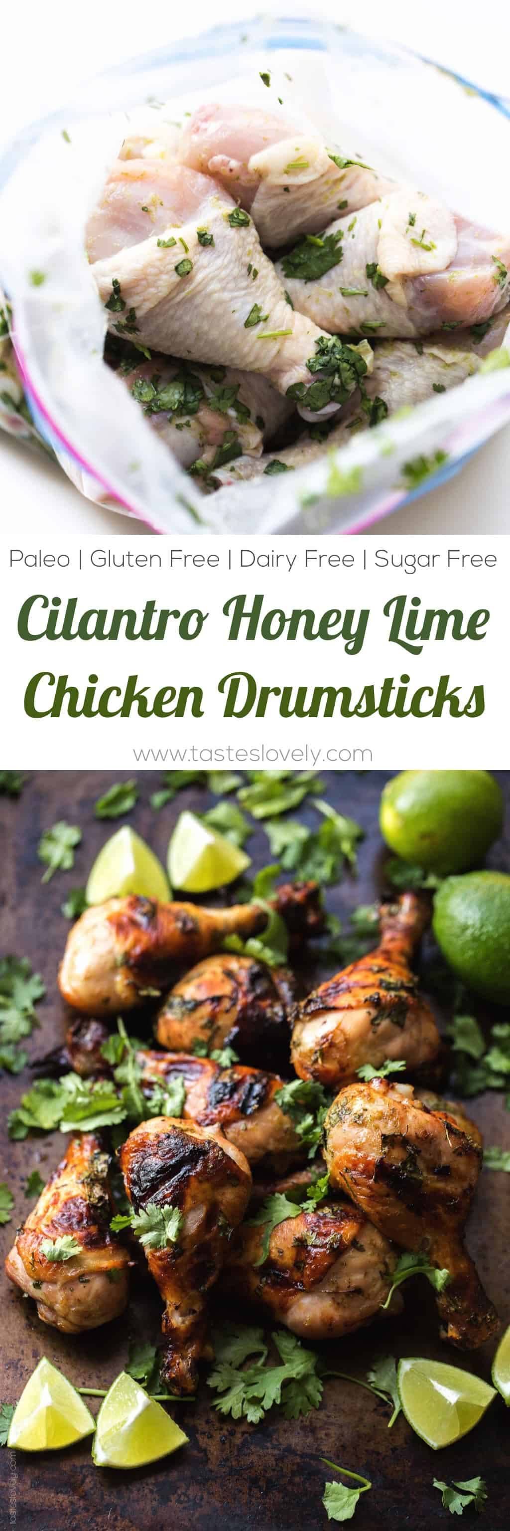 Paleo Cilantro Honey Lime Chicken Drumsticks - a delicious and healthy grilled dinner recipe! Paleo, gluten free, grain free, dairy free, refined sugar free.