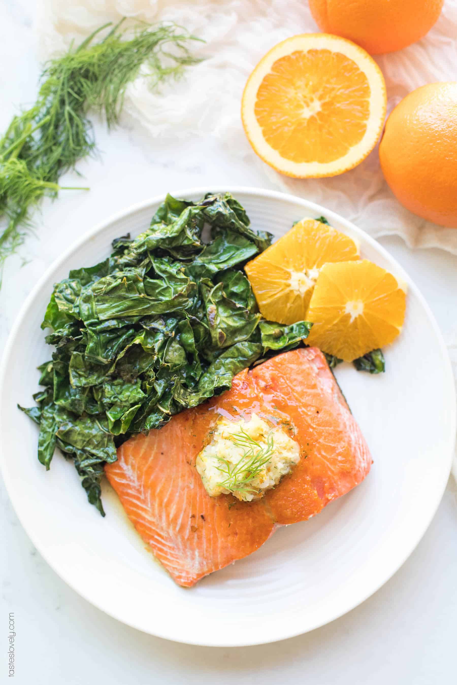 Salmon with Kale Oranges and Butter