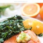 Salmon with orange and kale and butter