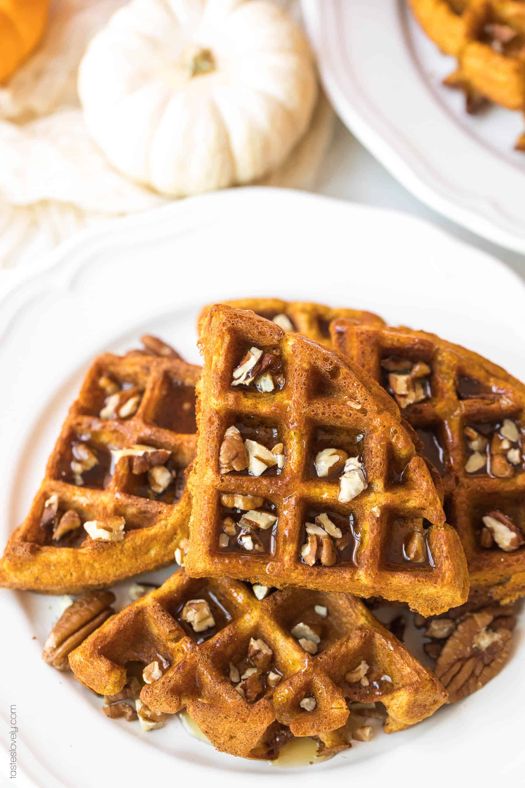 pumpkin waffles on a white plate