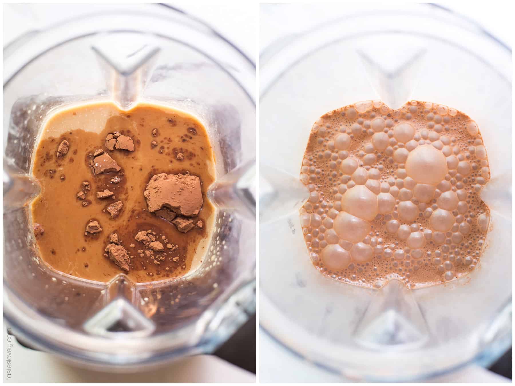 The ingredients of a mocha in a blender