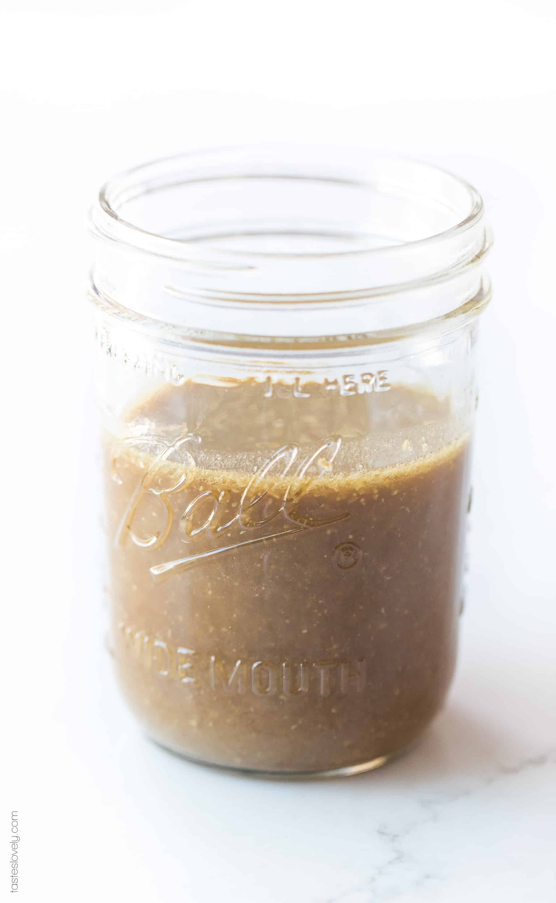 a mason jar of stir fry sauce