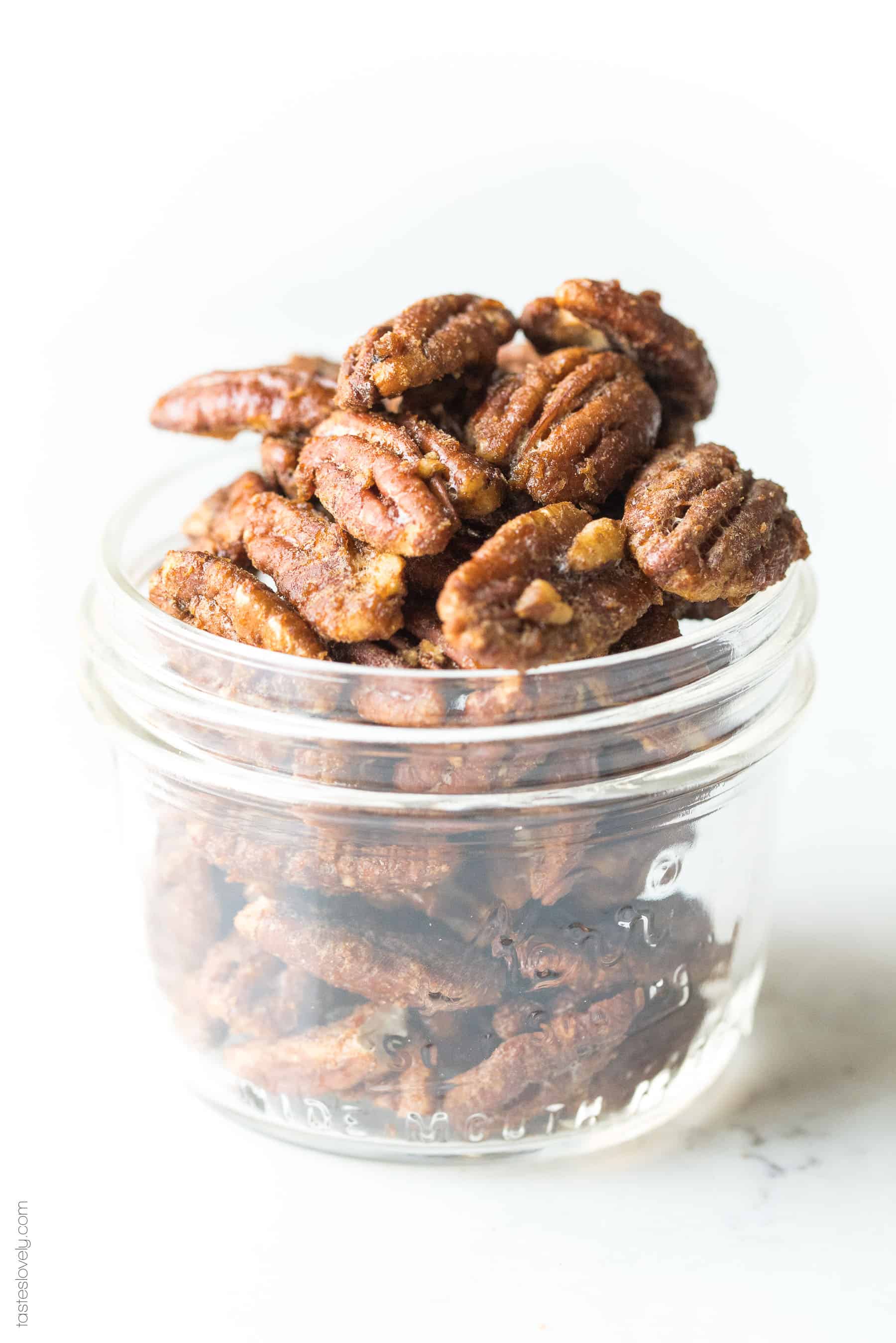 small bowl of candied pecans