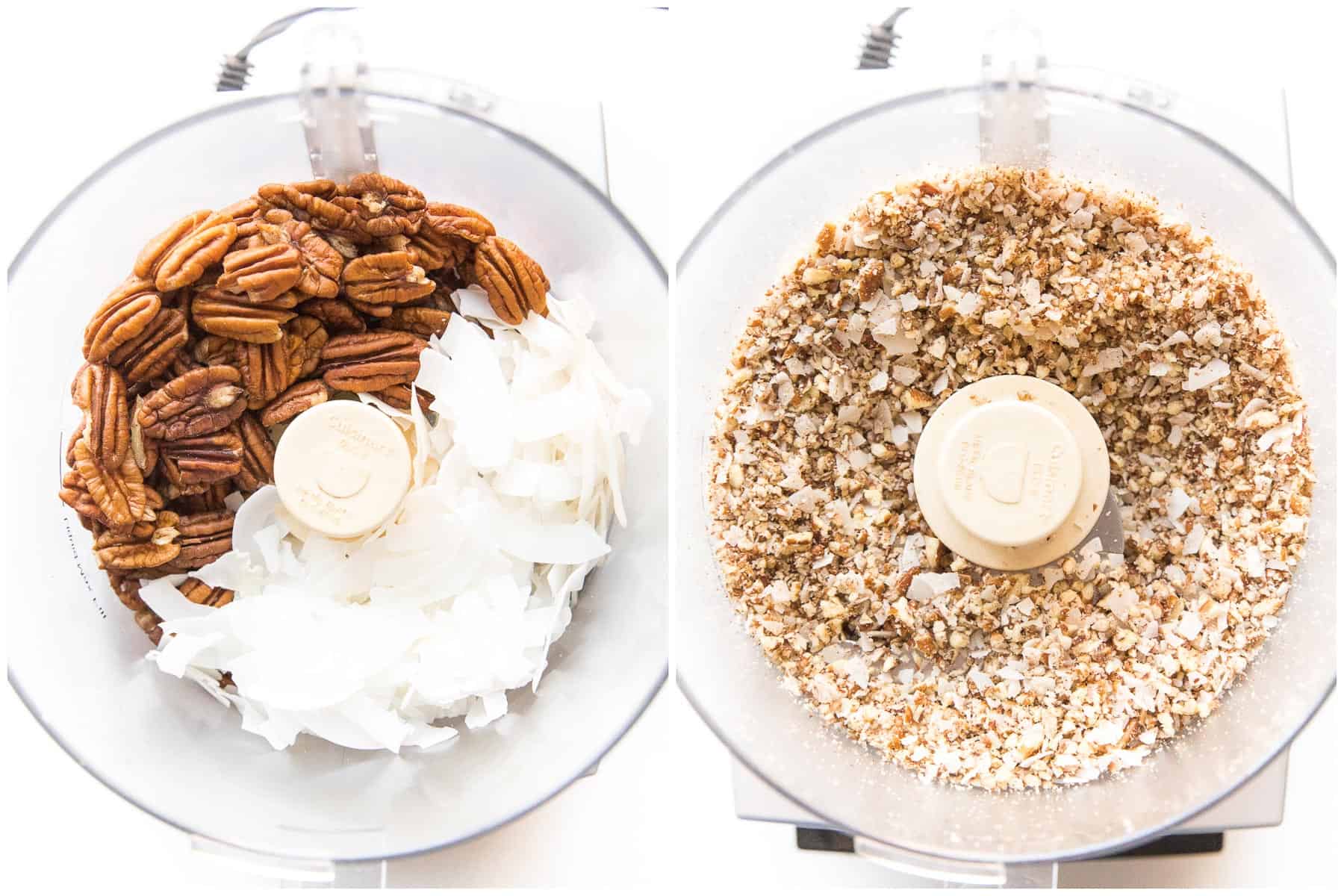 pecan + coconut chips in a food processor