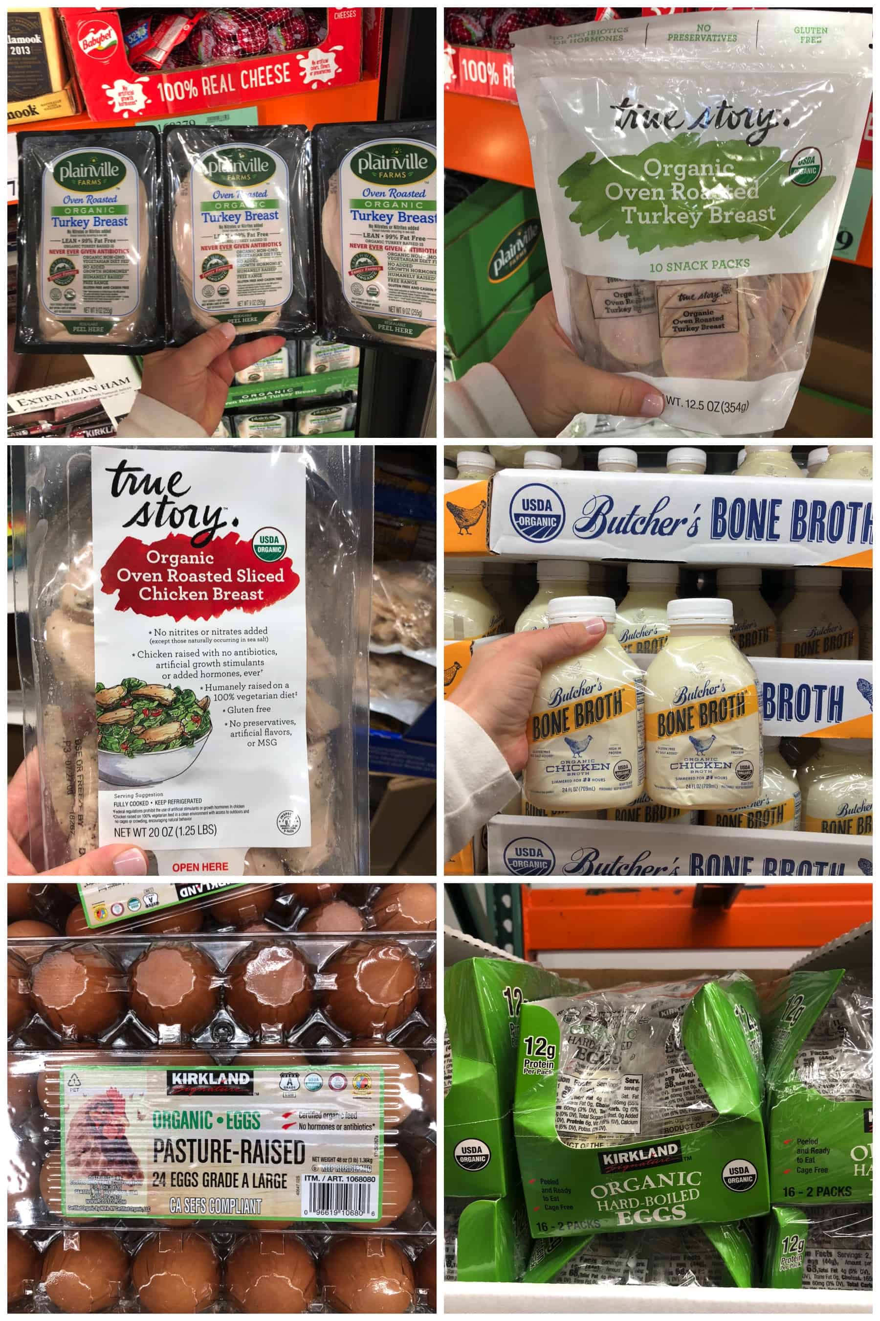 eggs, deli meat, and broth for Whole30 shopping list at Costco