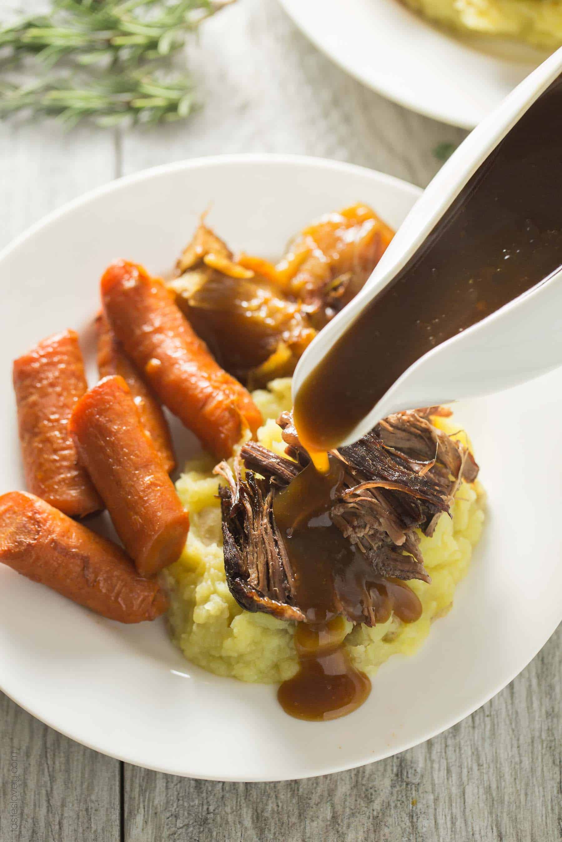 keto gravy with beef broth poured over pot roast