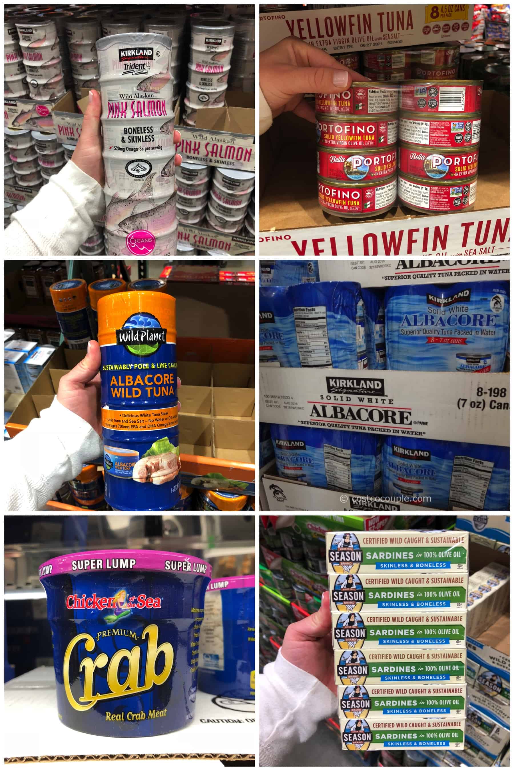photos of canned meat and fish for Whole30 shopping list at Costco